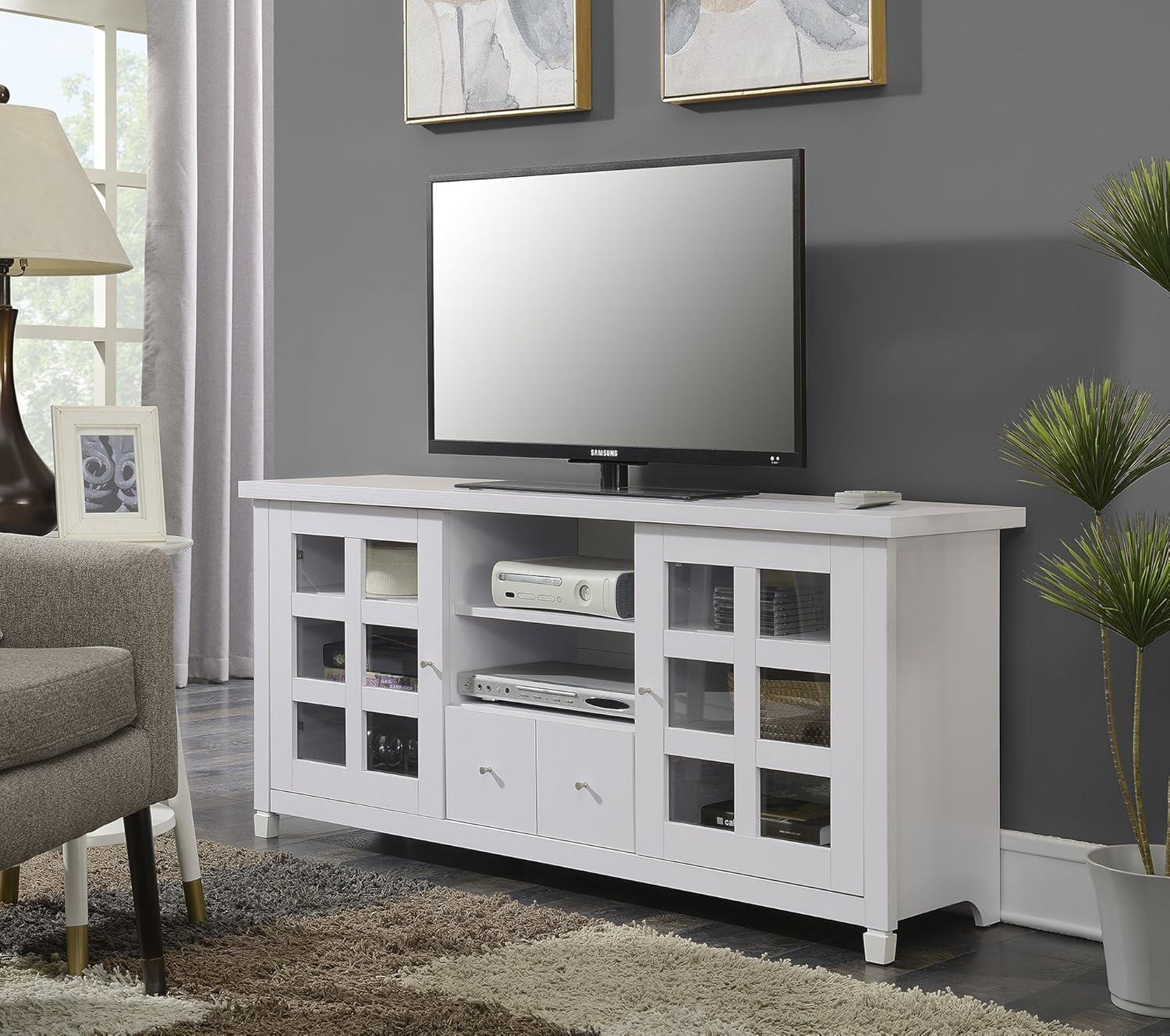 Convenience Concepts Newport Park Lane 1 Drawer TV Stand w/ Cabinets for TVs up to 65", White