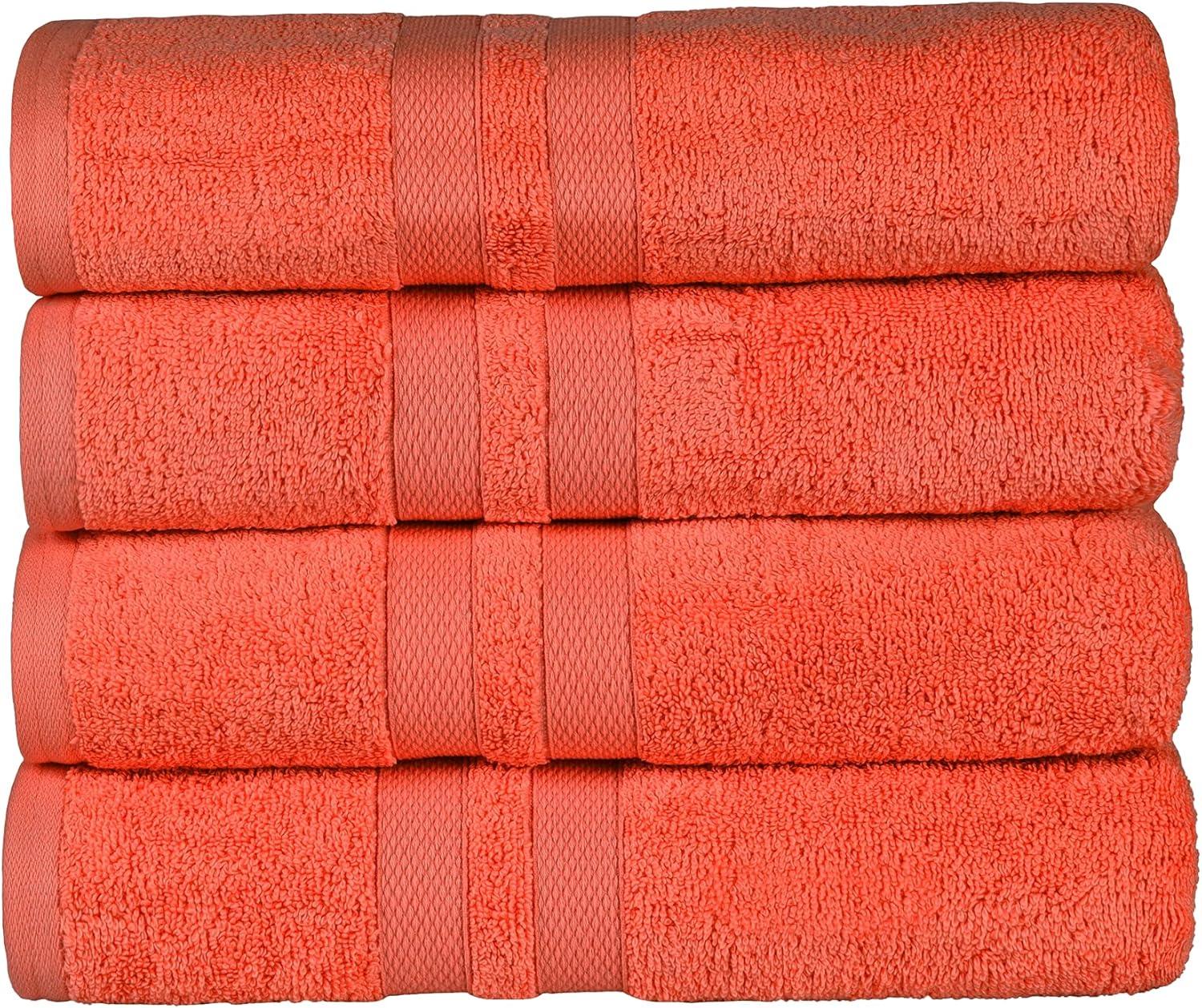 Superior Ultra Soft Cotton Solid 4-Piece Bath Towel Sets, Tangerine