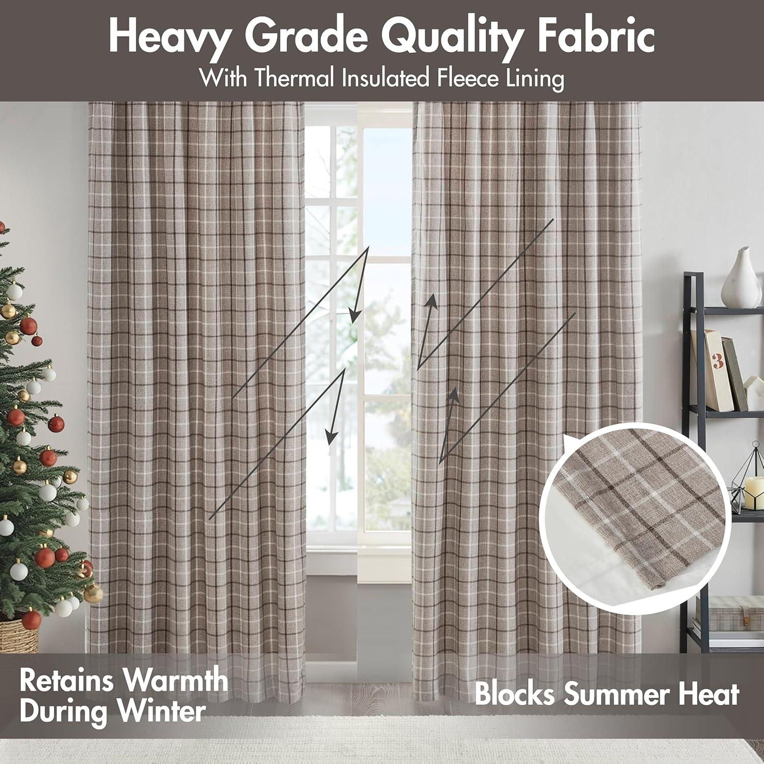 Anaheim Woven Plaid Room Darkening Thermal Fleece Lined Single Curtain Panel