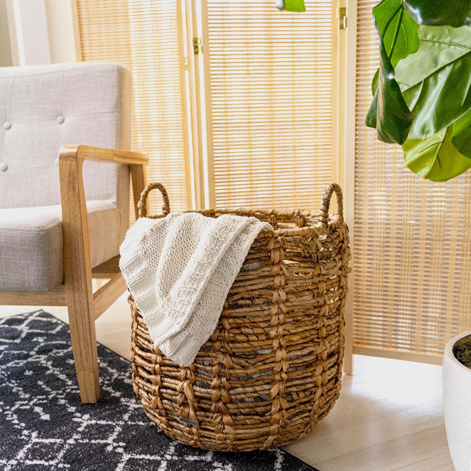 Laurel Hand-Woven Brown Abaca Round Storage Basket