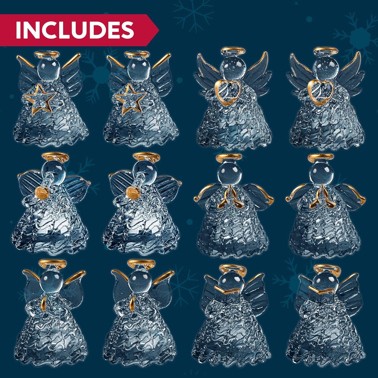 JOYFY 12pcs LED Spun Glass Angel Christmas Ornaments