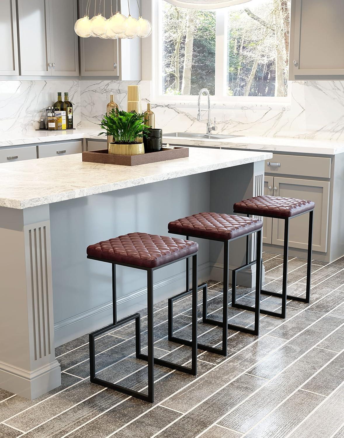 Element Brown Wood and Metal Backless Bar Stool