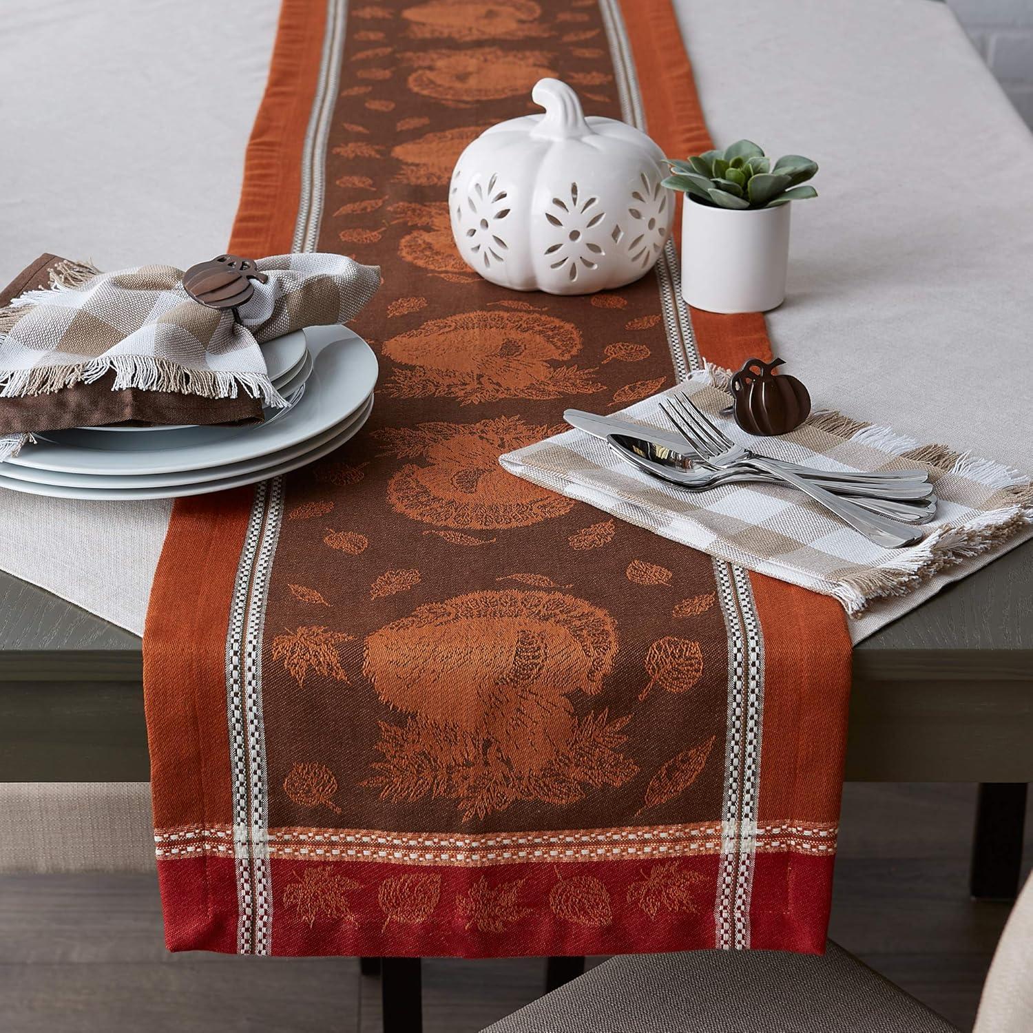 Orange and Brown Fall Harvest Jacquard Table Runner, 14x72