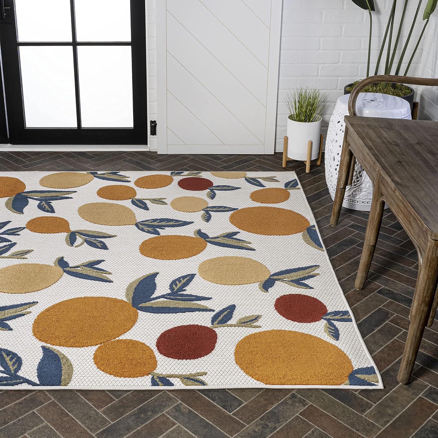 4' x 6' Limone Bold Lemon High-Low Indoor/Outdoor Area Rug, Orange/Beige/Cream - JONATHAN Y