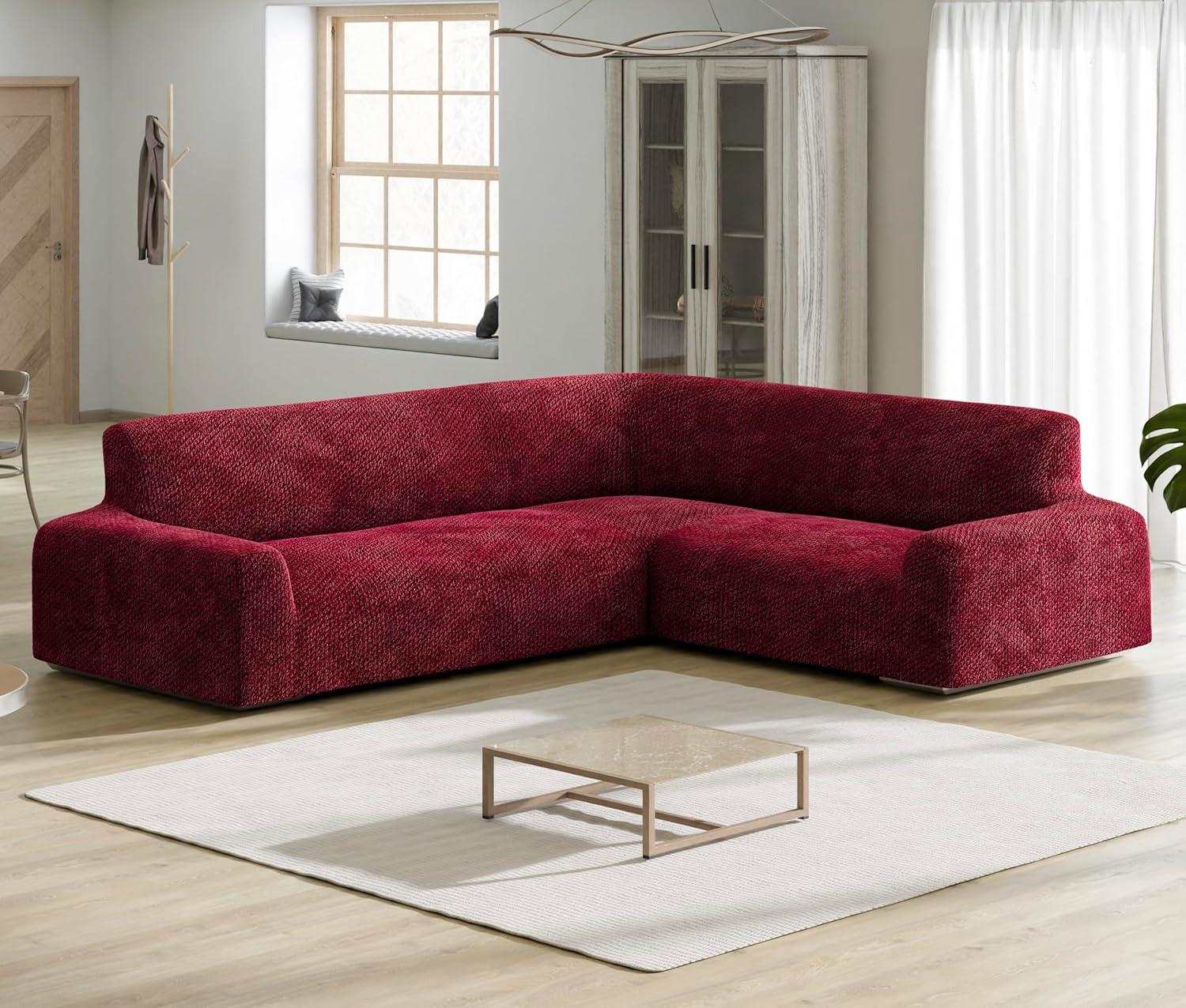 Italianate Modern Elastic Stretch Burgundy Velvet Sofa Cover