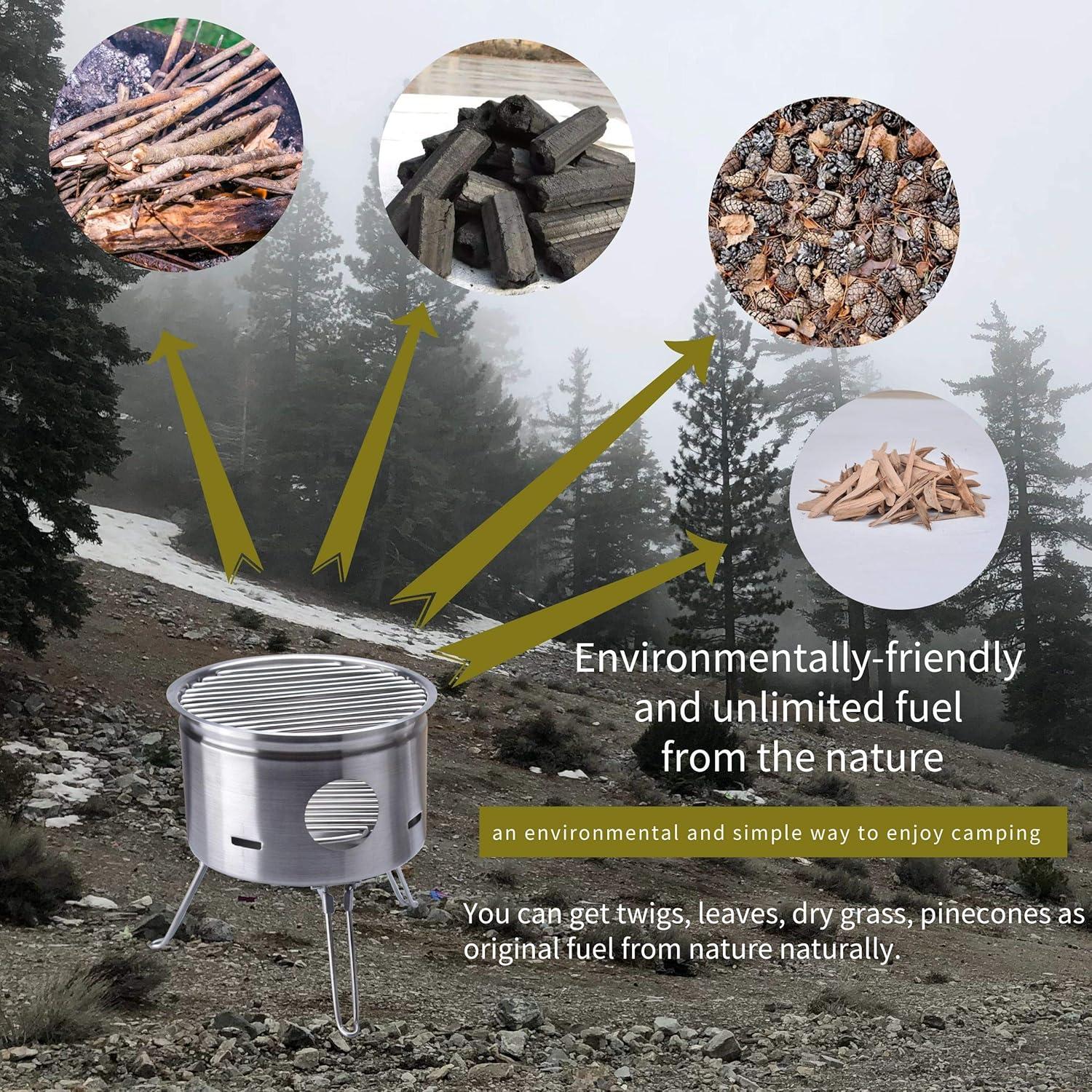 ARC USA BQ2026, Easy Carry Stainless Steel Camping Stove Backing Stove Portable Wood Burning Stoves for Picnic BBQ Camp Hiking with Grid