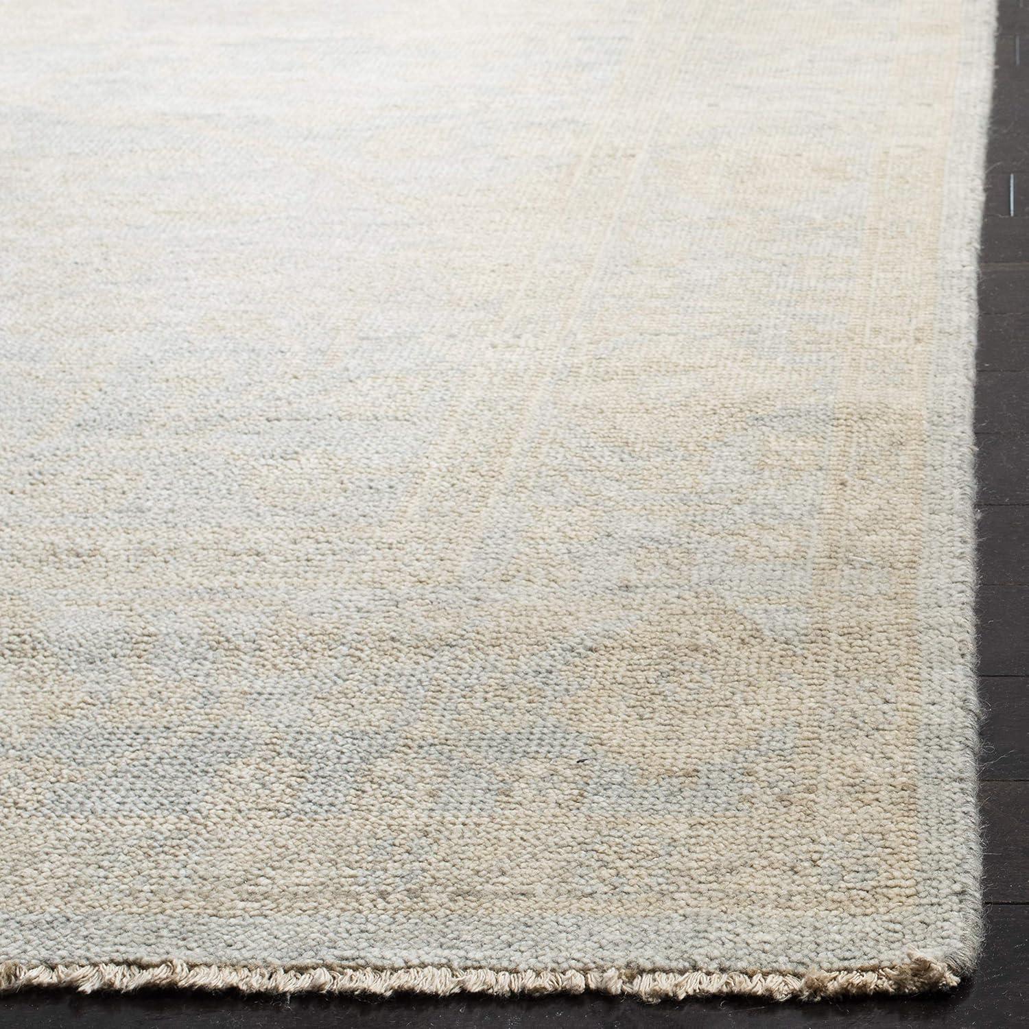 Light Blue and Ivory Hand-Knotted Wool Floral 9' x 12' Area Rug