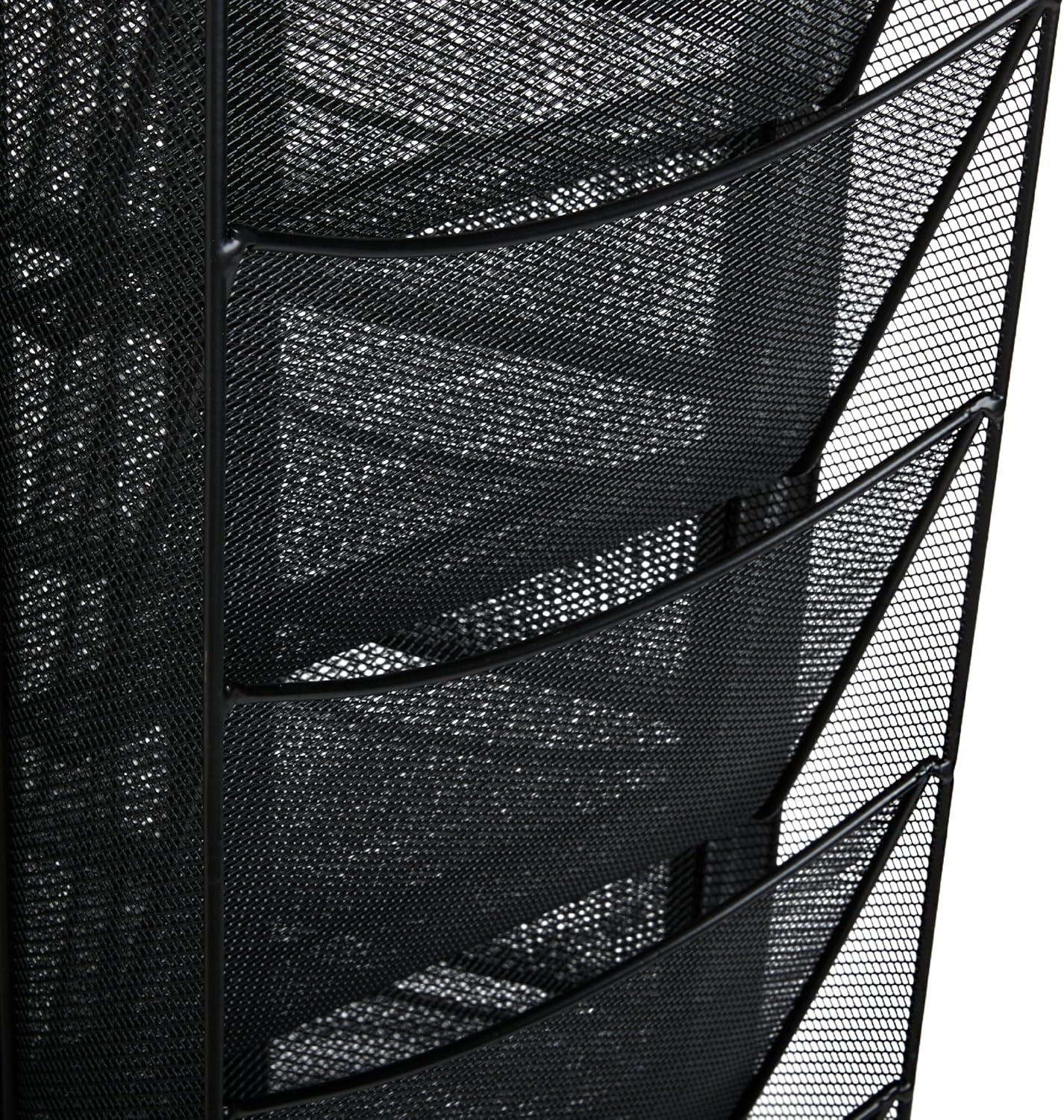 Black Powder-Coated Steel Mesh Rotating Magazine Stand with 30 Compartments