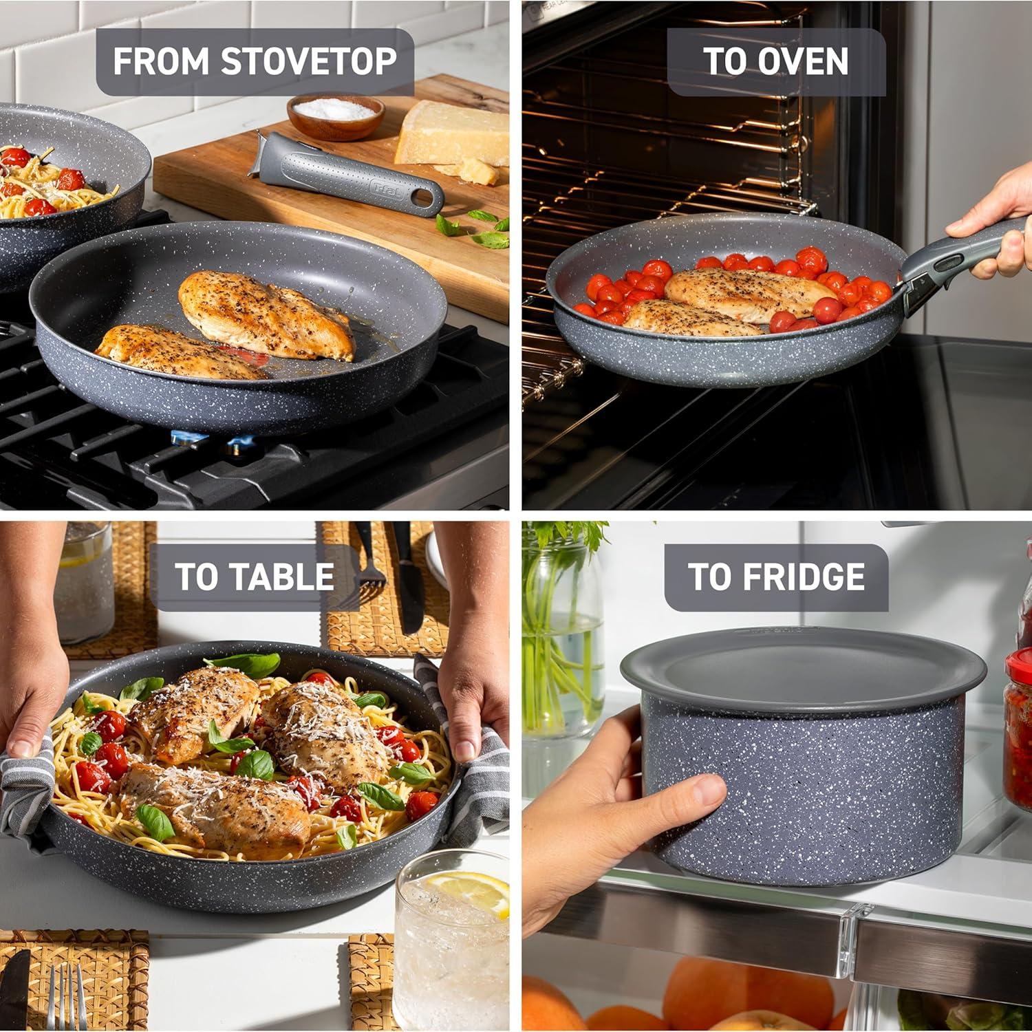 Granite Gray 11-Piece Non-Stick Cookware Set with Detachable Handle