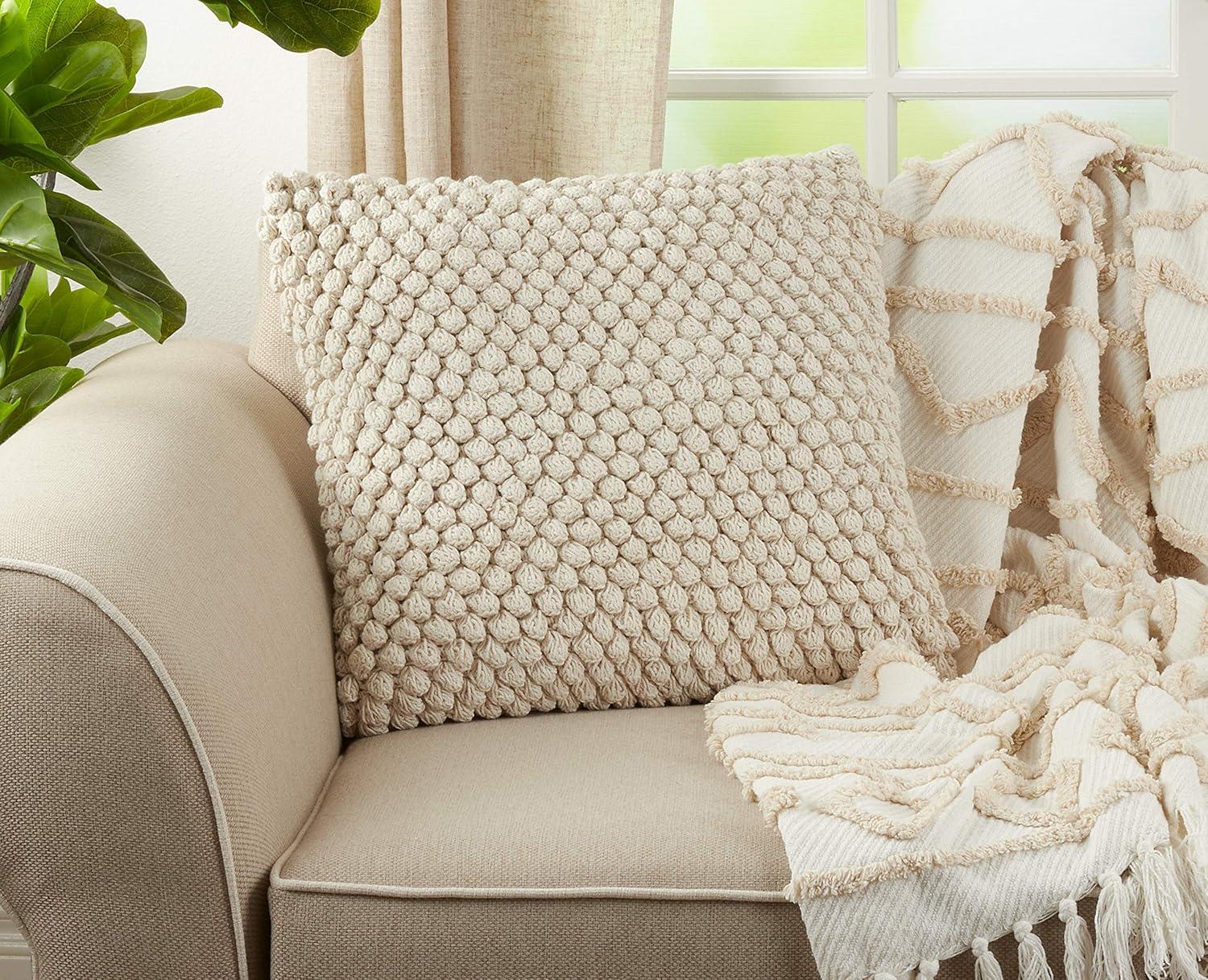 20"x20" Oversize Down Filled Crochet Pom-Pom Square Throw Pillow - Saro Lifestyle