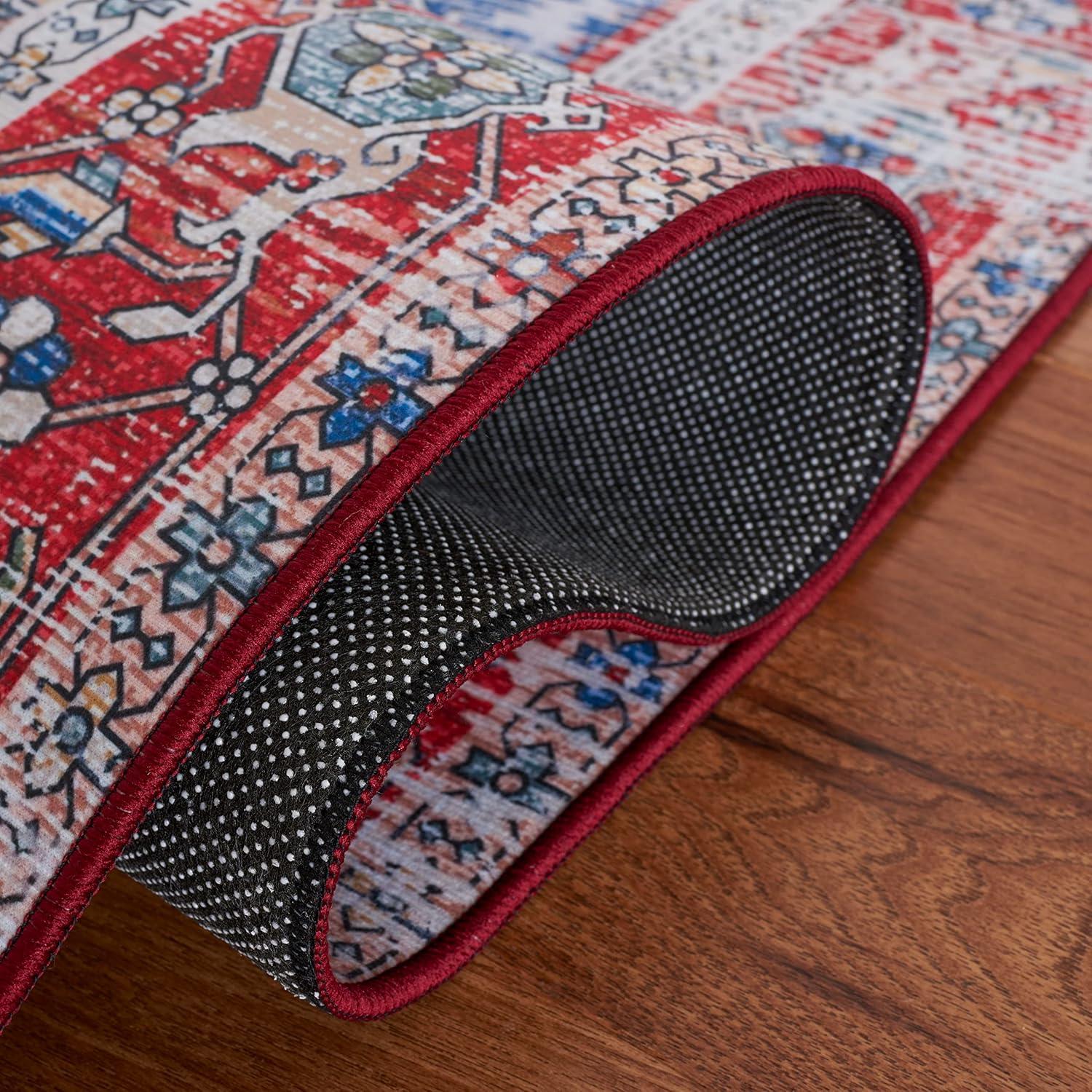 Tucson Vintage Persian TSN102 Power Loomed Machine Washable Skid-Resistant Indoor Runner Rug - Blue/Red - 2'6"x12' - Safavieh