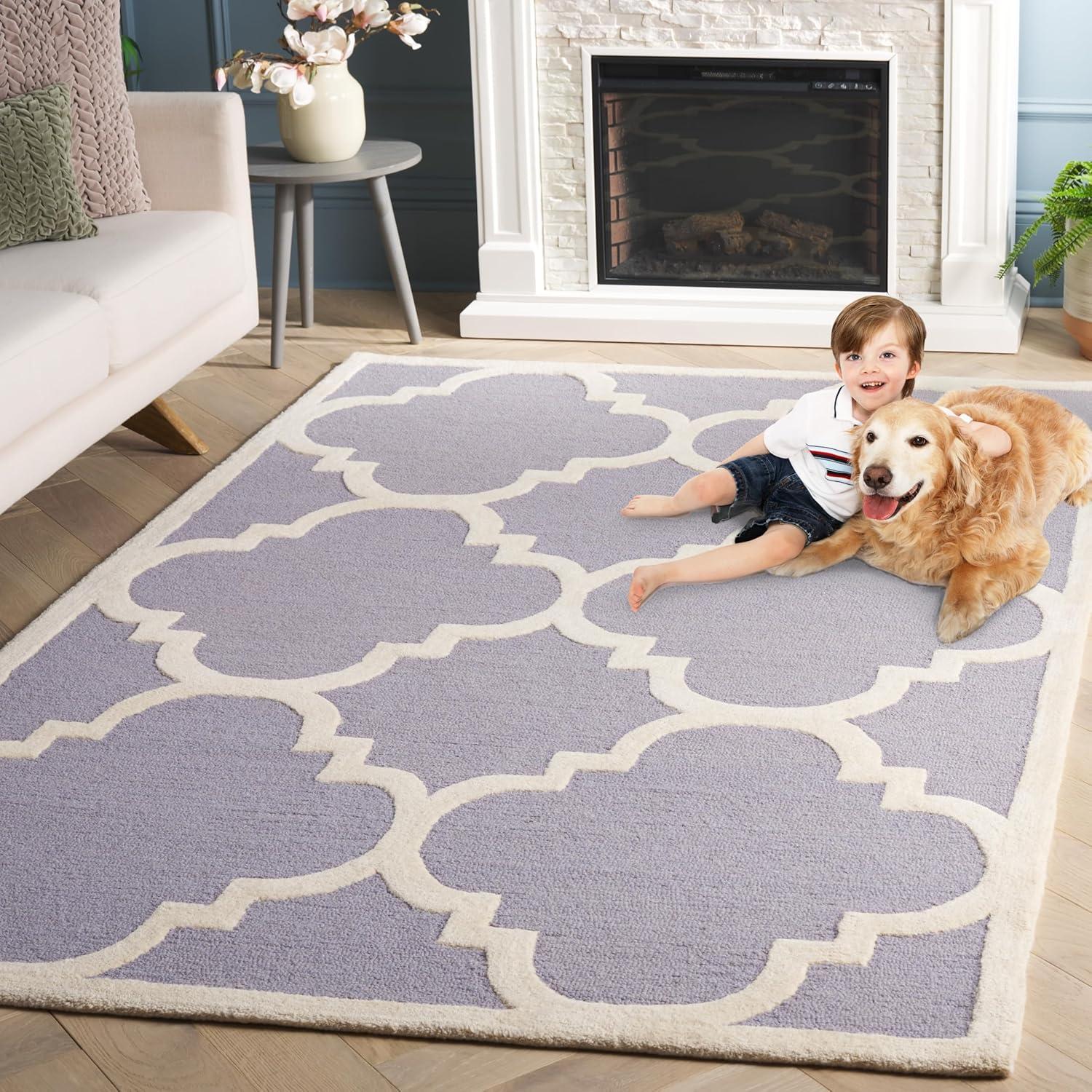 Ivory and Silver Hand-Tufted Wool Rectangular Rug