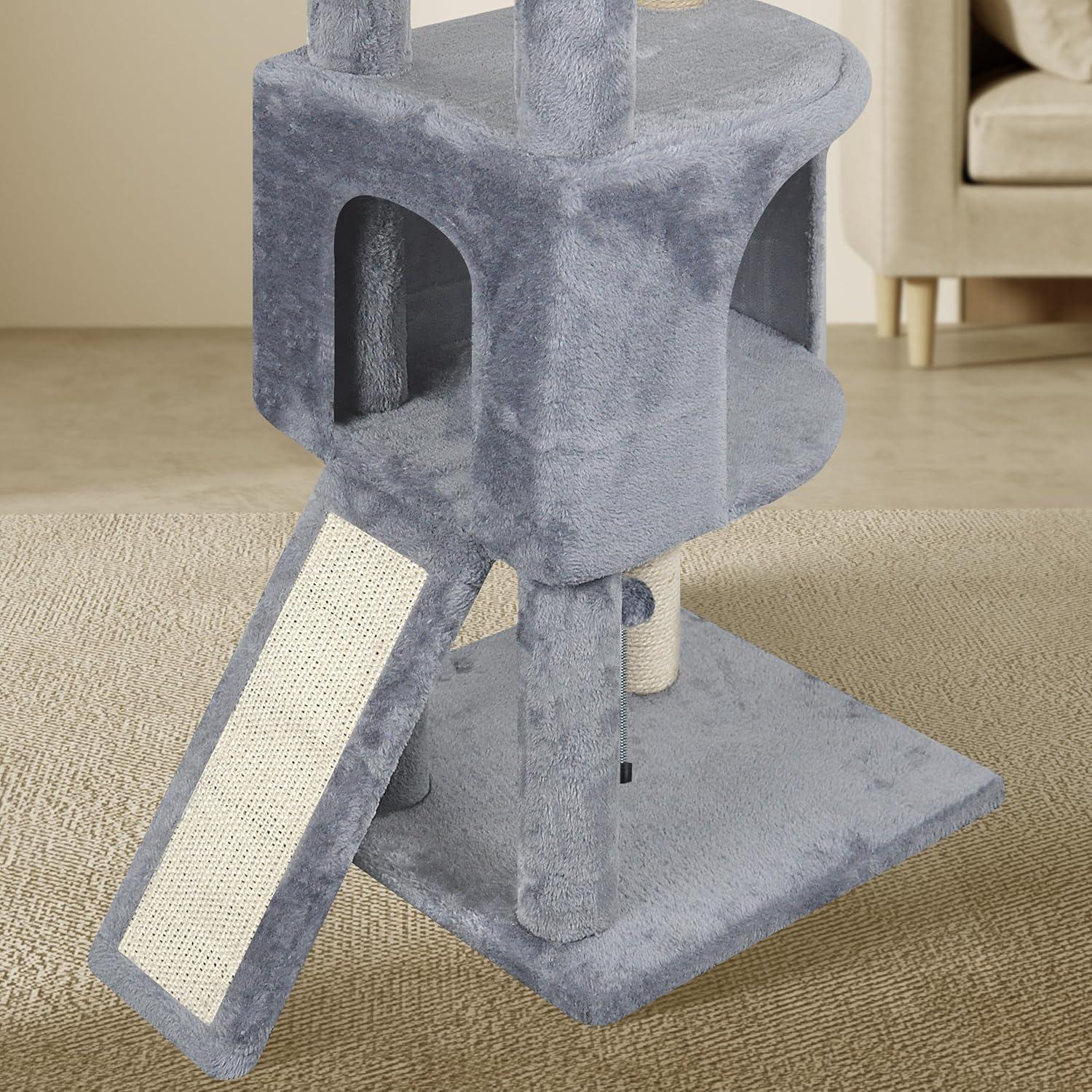 45" Gray Cat Tree Tower with Condo and Scratching Post