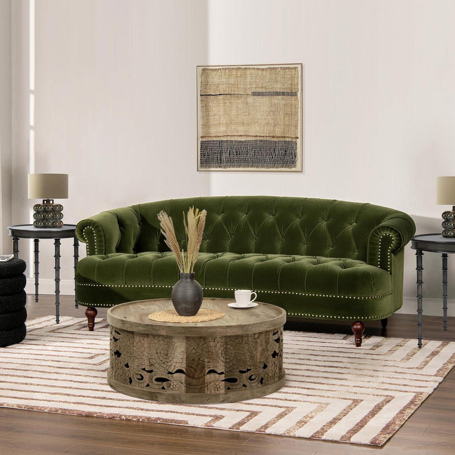 Olive Green Velvet Chesterfield Sofa with Nailhead Trim