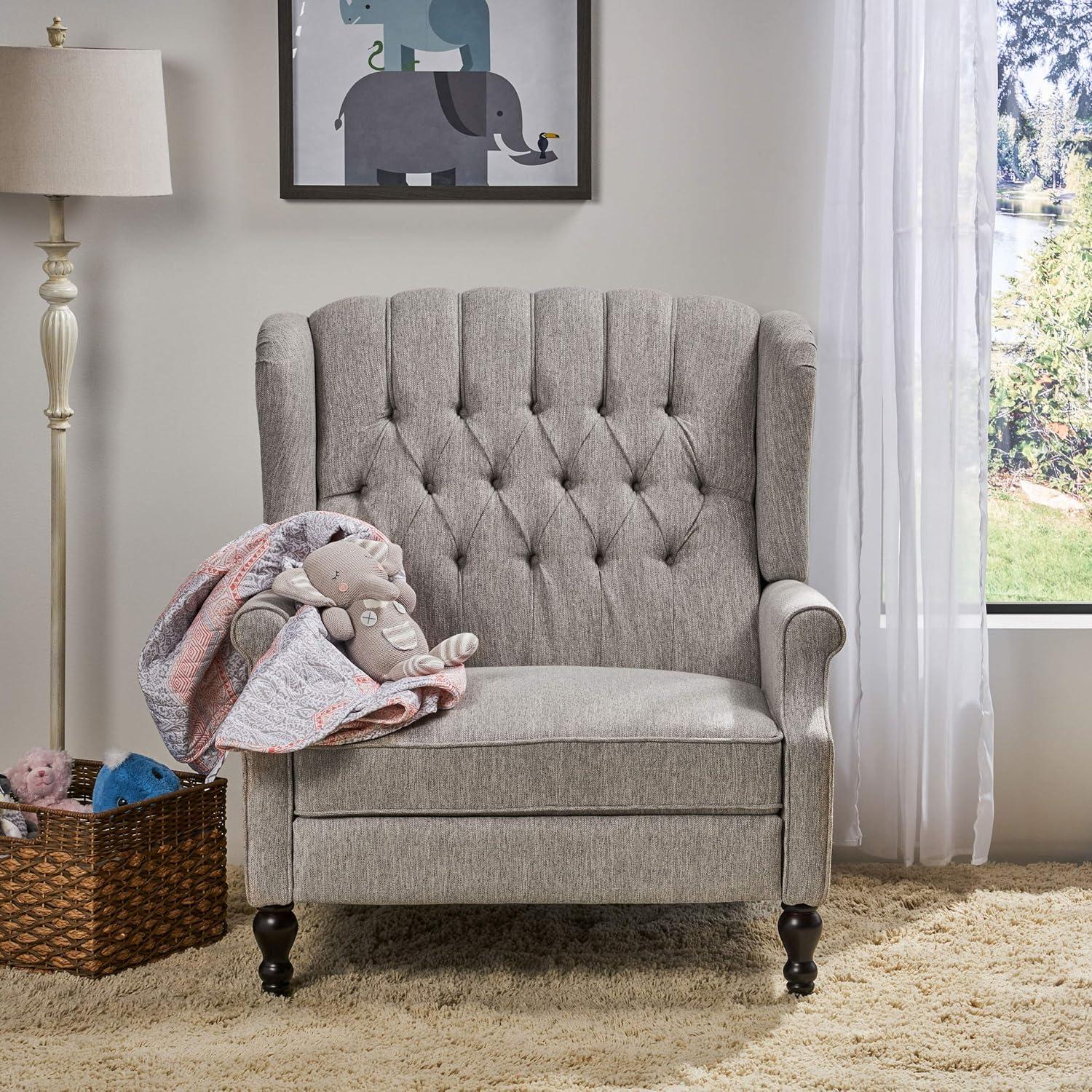 Apaloosa Oversized Wingback Press-Back Recliner Light Gray - Christopher Knight Home: Tufted, Nailhead Trim, Wood Legs