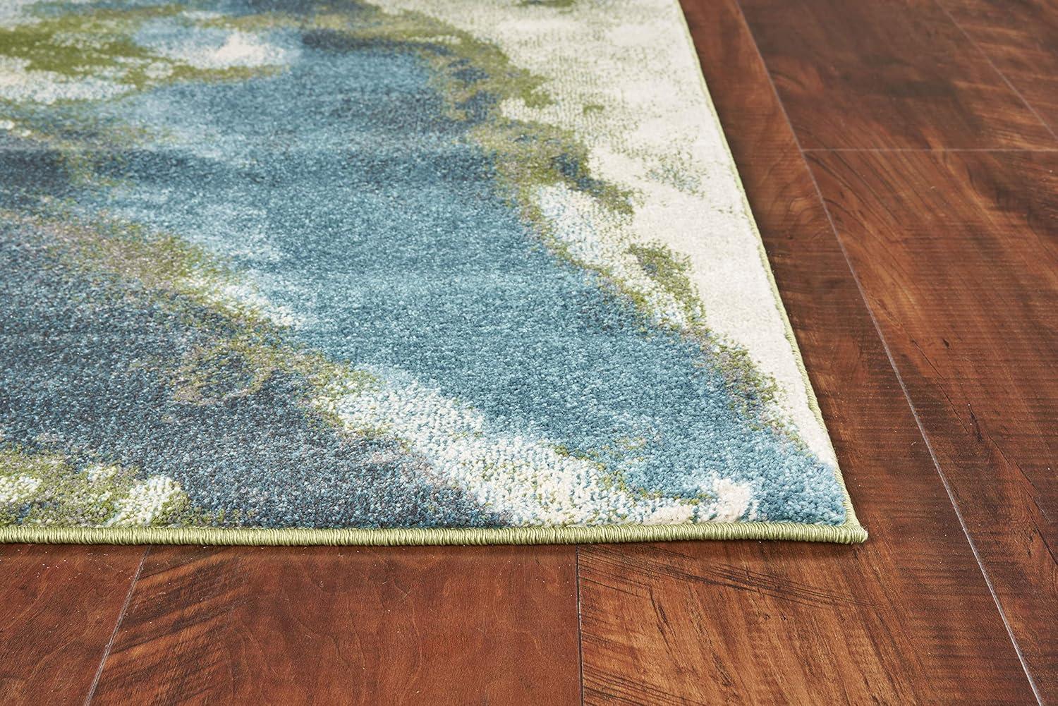 Small Blue Abstract Stain-Resistant Synthetic Rug