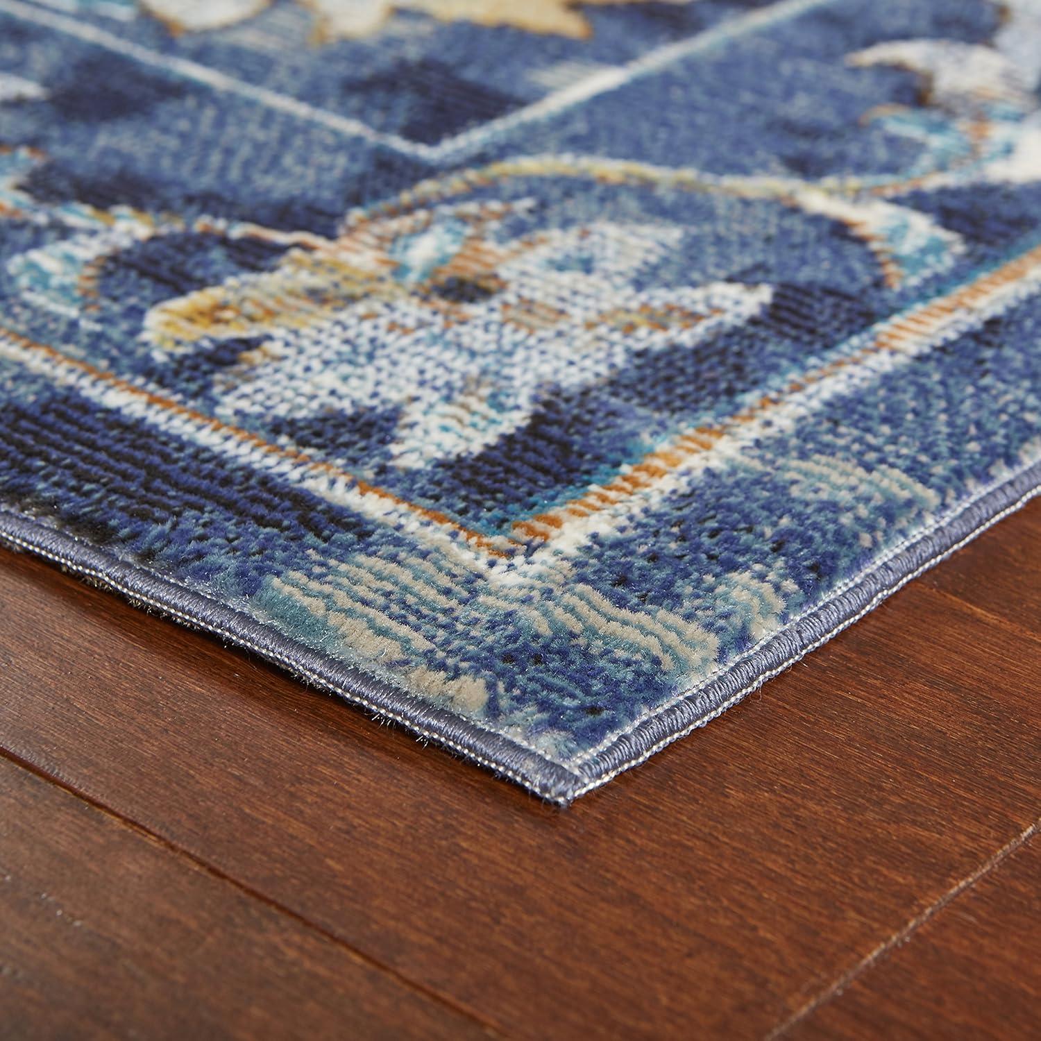 LR Home Ada 5' x 8' Indigo Bordered Floral Adult Durable Indoor Area Rug