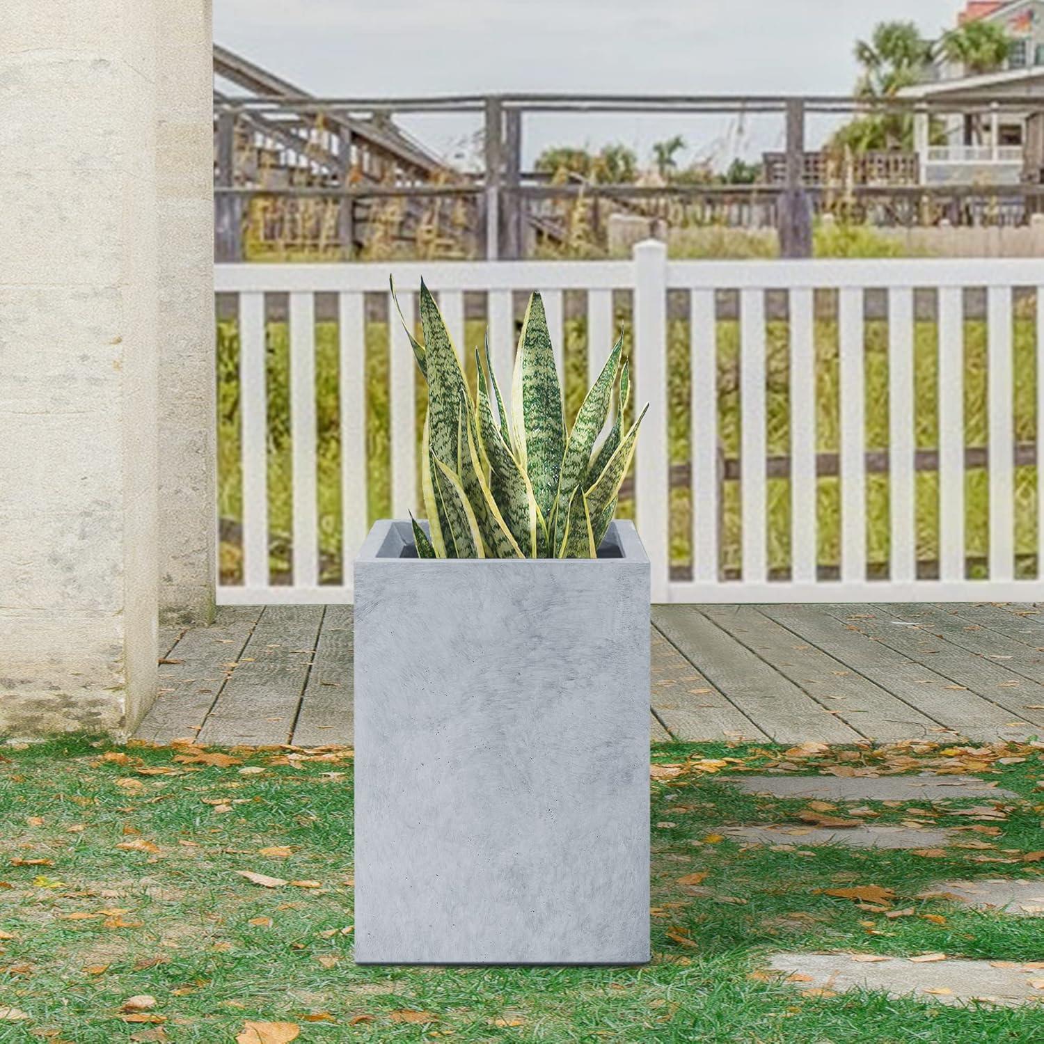 Slate Gray Tall Rectangular Lightweight Concrete Planter