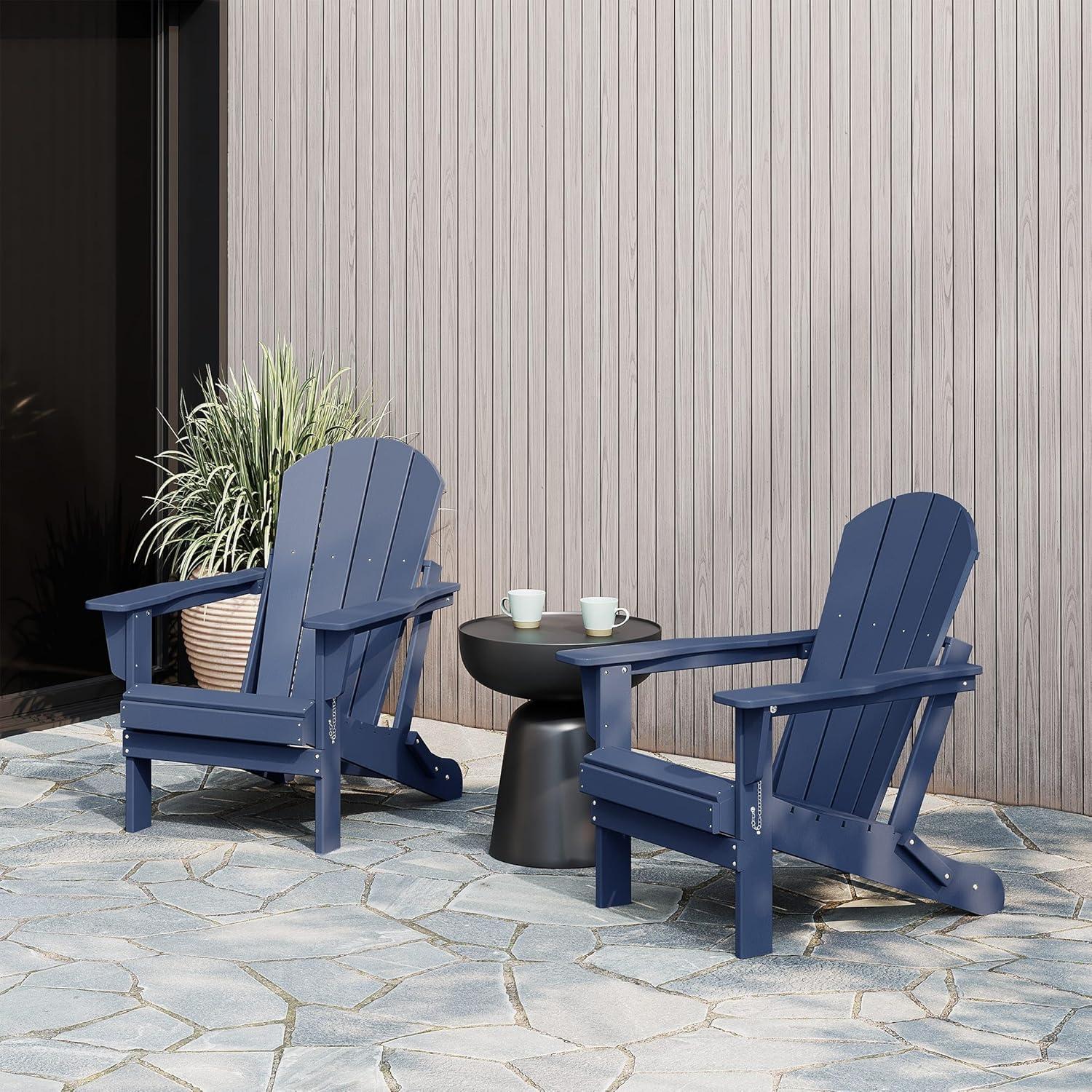 Navy Blue HDPE Outdoor Folding Adirondack Chair Set