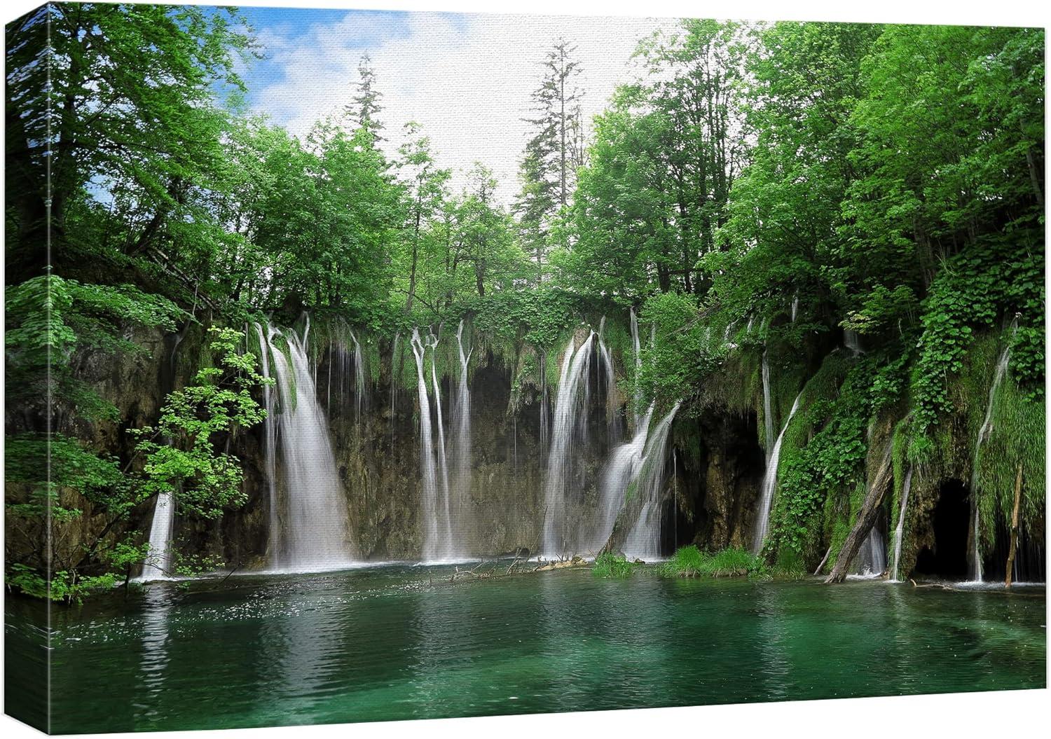 Green Forest Waterfall Landscape Canvas Print Wall Art