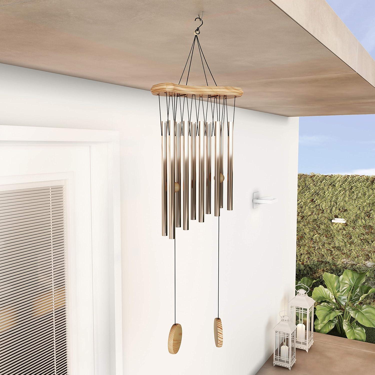 Metal & Wood Wind Chime-34.5 in. Tuned Metal Wind Chimes with Bronze Finish