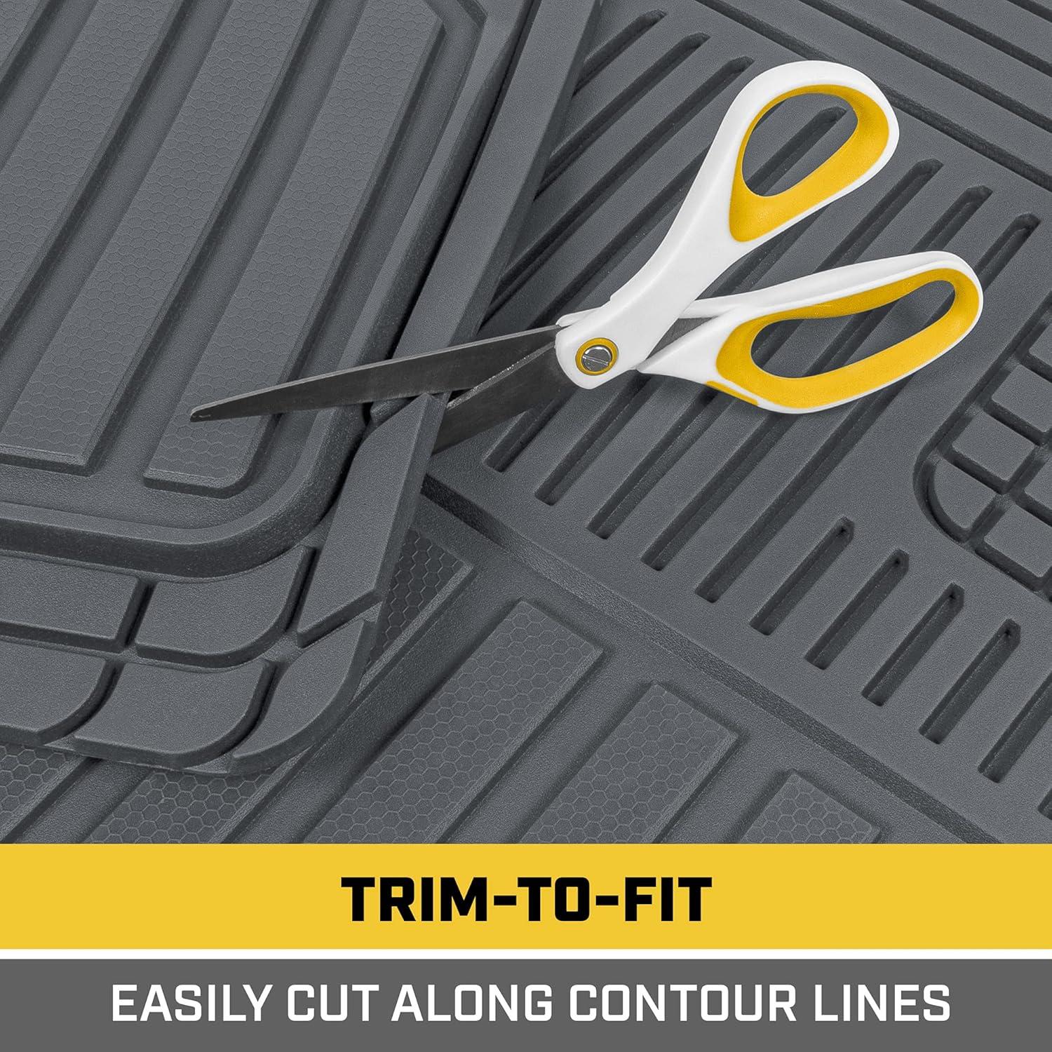 Cat® ToughLiner™ Rubber Car Floor Mats for Auto Truck SUV & Van, Full Custom Trim to Fit Liners, Advanced Performance Heavy Duty Odorless Car Mats, All Weather Protection, Gray