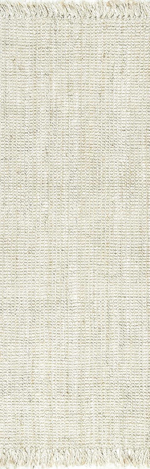 Nuloom 2x6 Daniela Jute Tassel Hand Woven Indoor Area Rug, Off White, Solid Chunky Farmhouse Design, Natural Fiber BedroomLiving Room