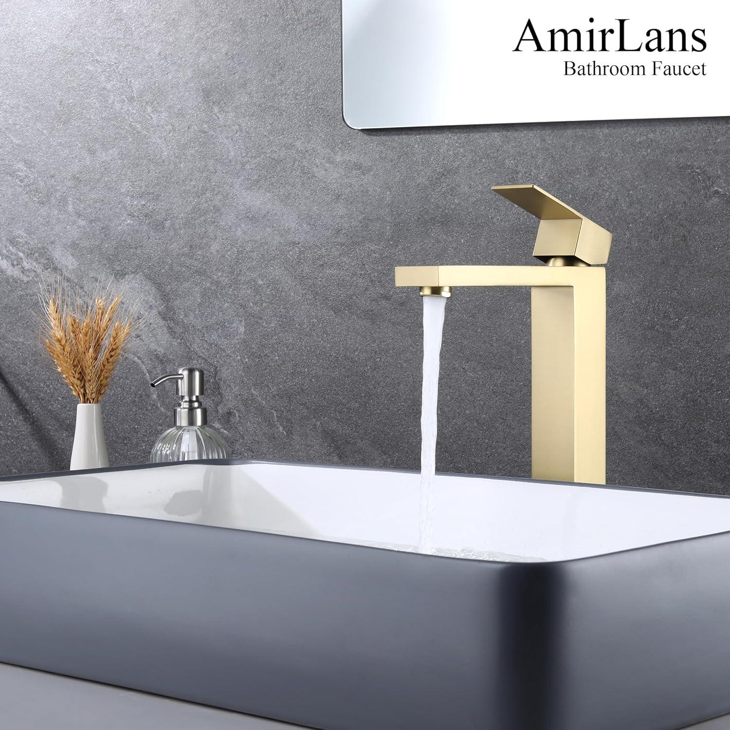 Brushed Gold Tall Stainless Steel Vessel Sink Faucet