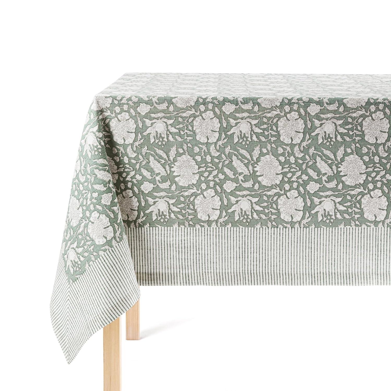 over&back Hand-Screened Tablecloth - 100% Cotton - Kitchen and Home Decor