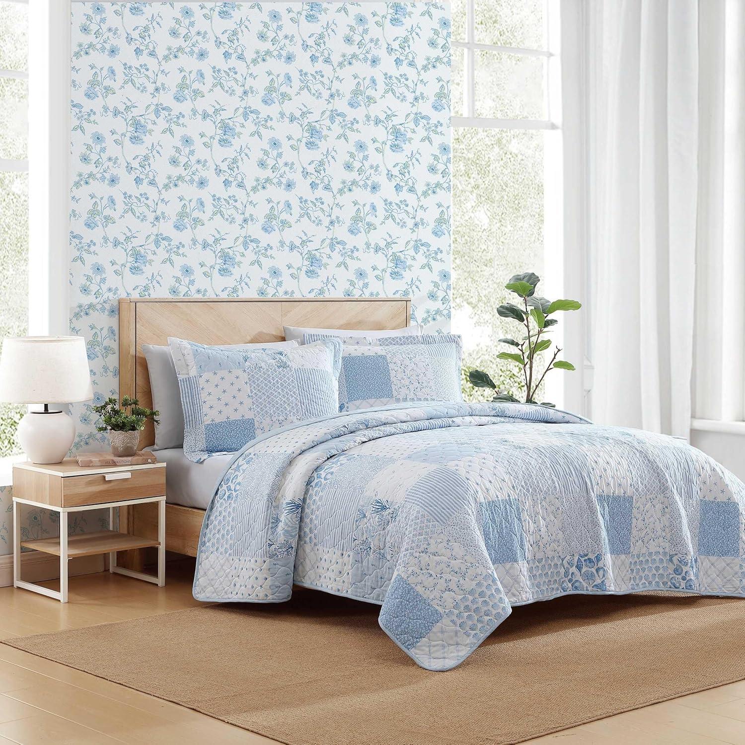 Laura Ashley Colleens Coastal Patchwork Cotton Blue Quilt Set