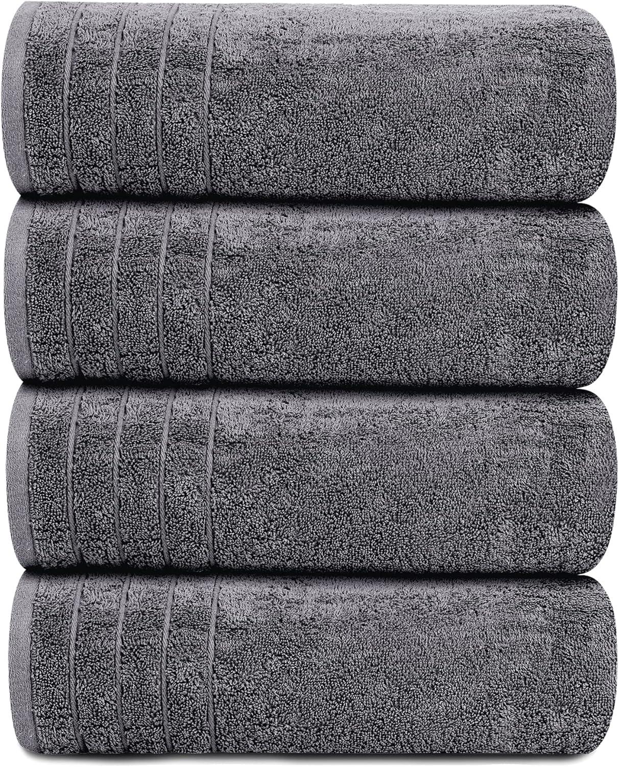 ShengRui Large Bath Towels, Cotton, 30 x 60 Inches Extra Large Bath Towels, Lighter Weight, Quicker to Dry, Super Absorbent, Perfect Bathroom Towels (Pack of 4, Dark Grey)