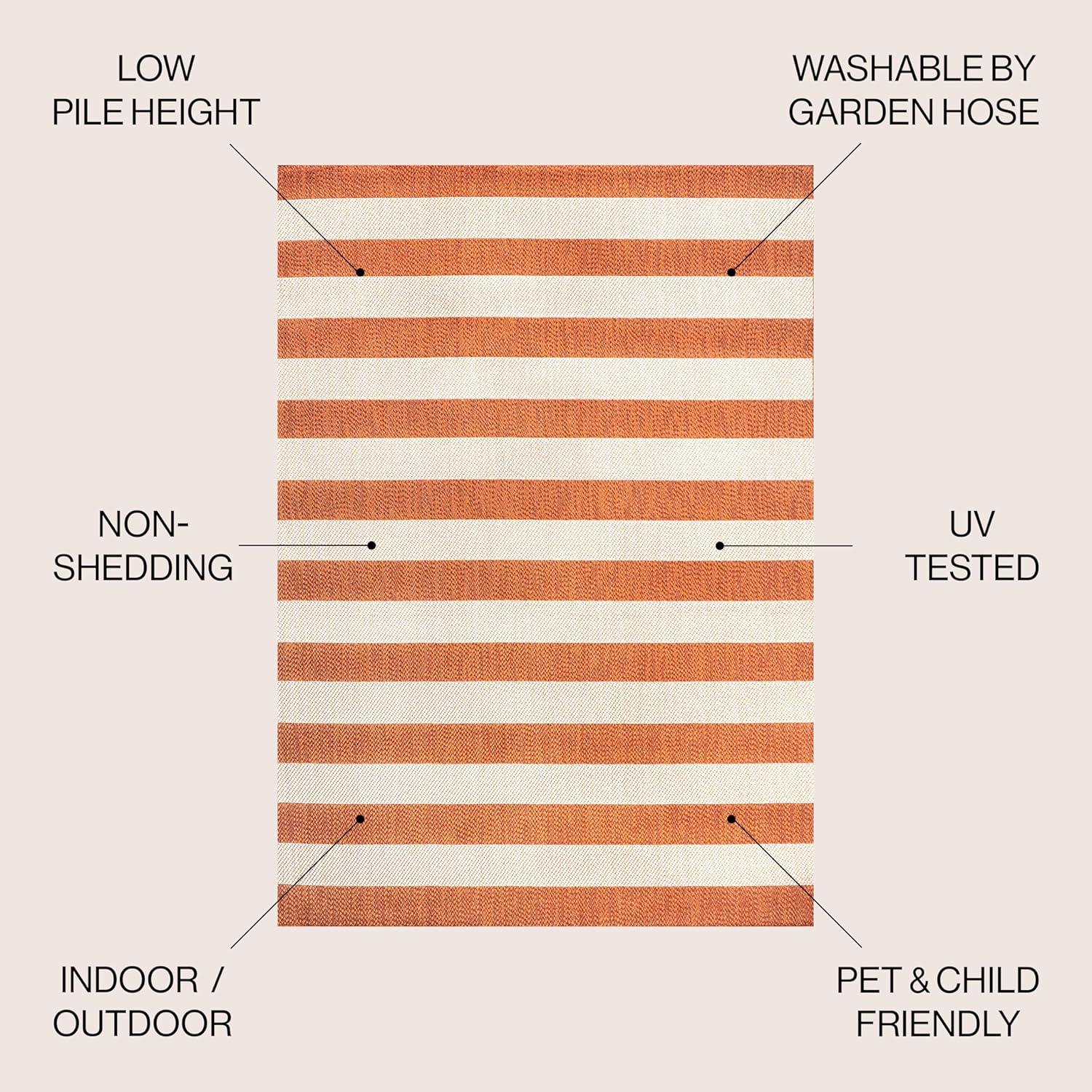 5' x 8' Negril Two-Tone Wide Stripe Indoor/Outdoor Area Rug, Orange/Beige - JONATHAN Y