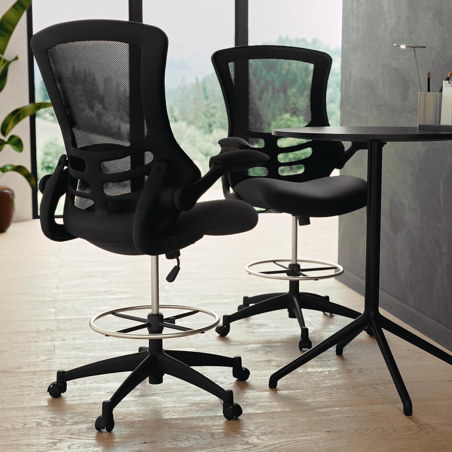 Flash Furniture Mid-Back Mesh Ergonomic Drafting Chair with Adjustable Foot Ring and Flip-Up Arms