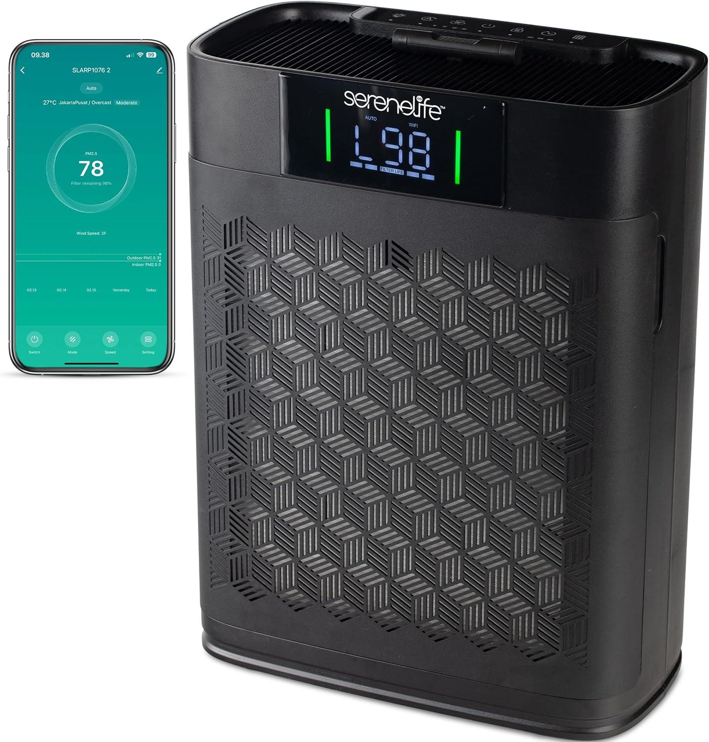 Smart Air Purifier for Home with WiFi Control, HEPA Filter + Real-time Air Quality Monitoring