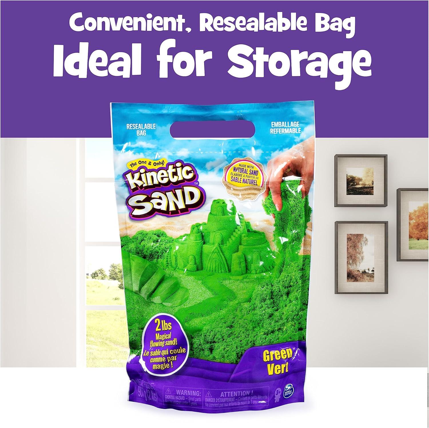 Kinetic Sand, The Original Moldable Sensory Play Sand Toys For Kids, Green, 2 lb. Resealable Bag, Ages 3+