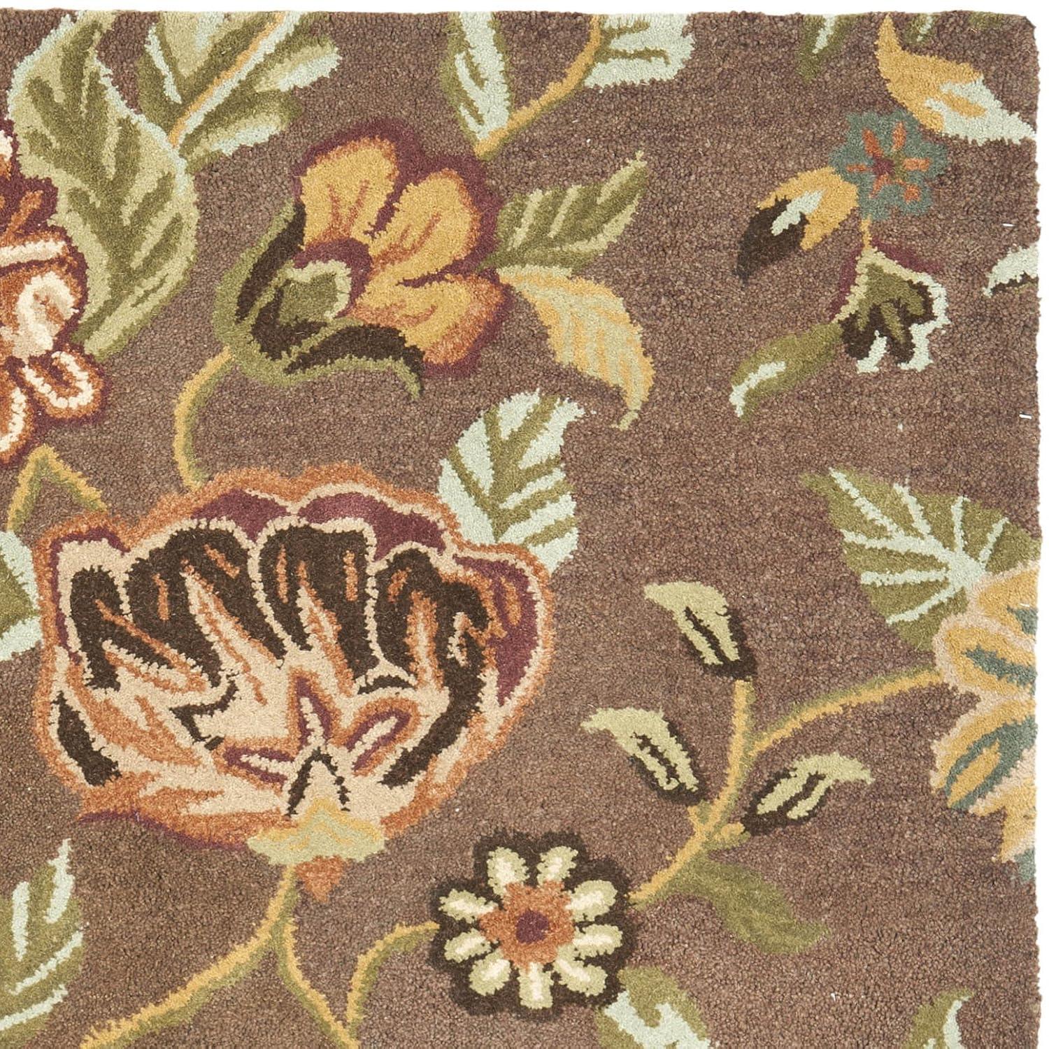 Emrick Hand Hooked Wool/Cotton/Latex Floral Rug in Brown