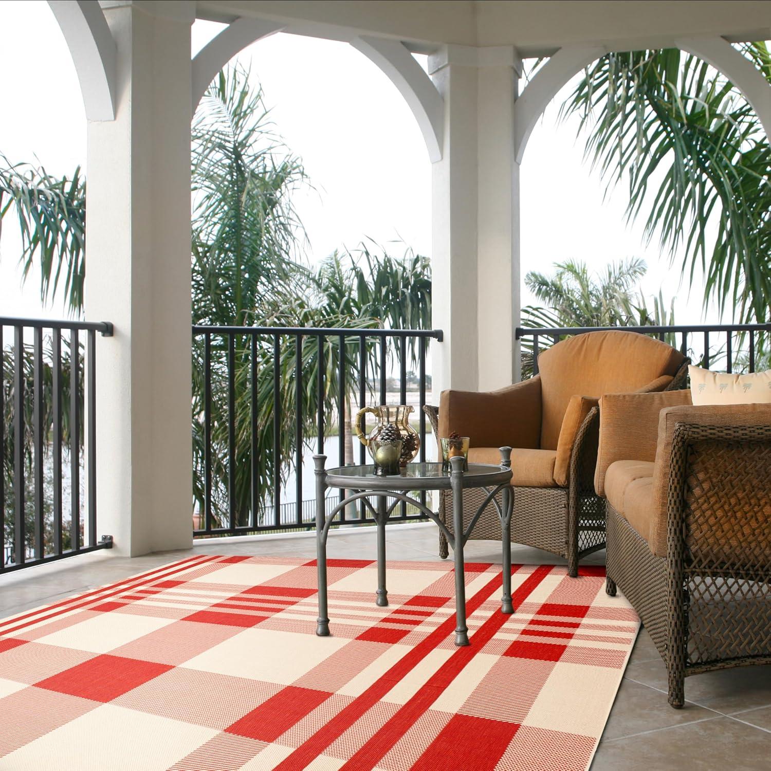 SAFAVIEH Courtyard Benjamin Plaid Indoor/Outdoor Area Rug, 2' x 3'7", Red/Bone