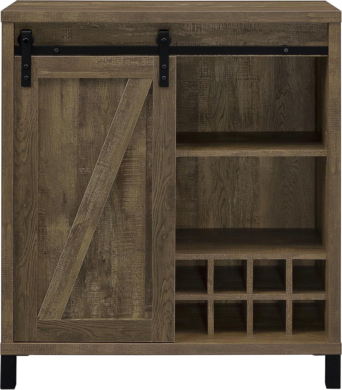 Coaster Farmhouse Wood 2-Shelf Bar Cabinet with Sliding Door in Oak