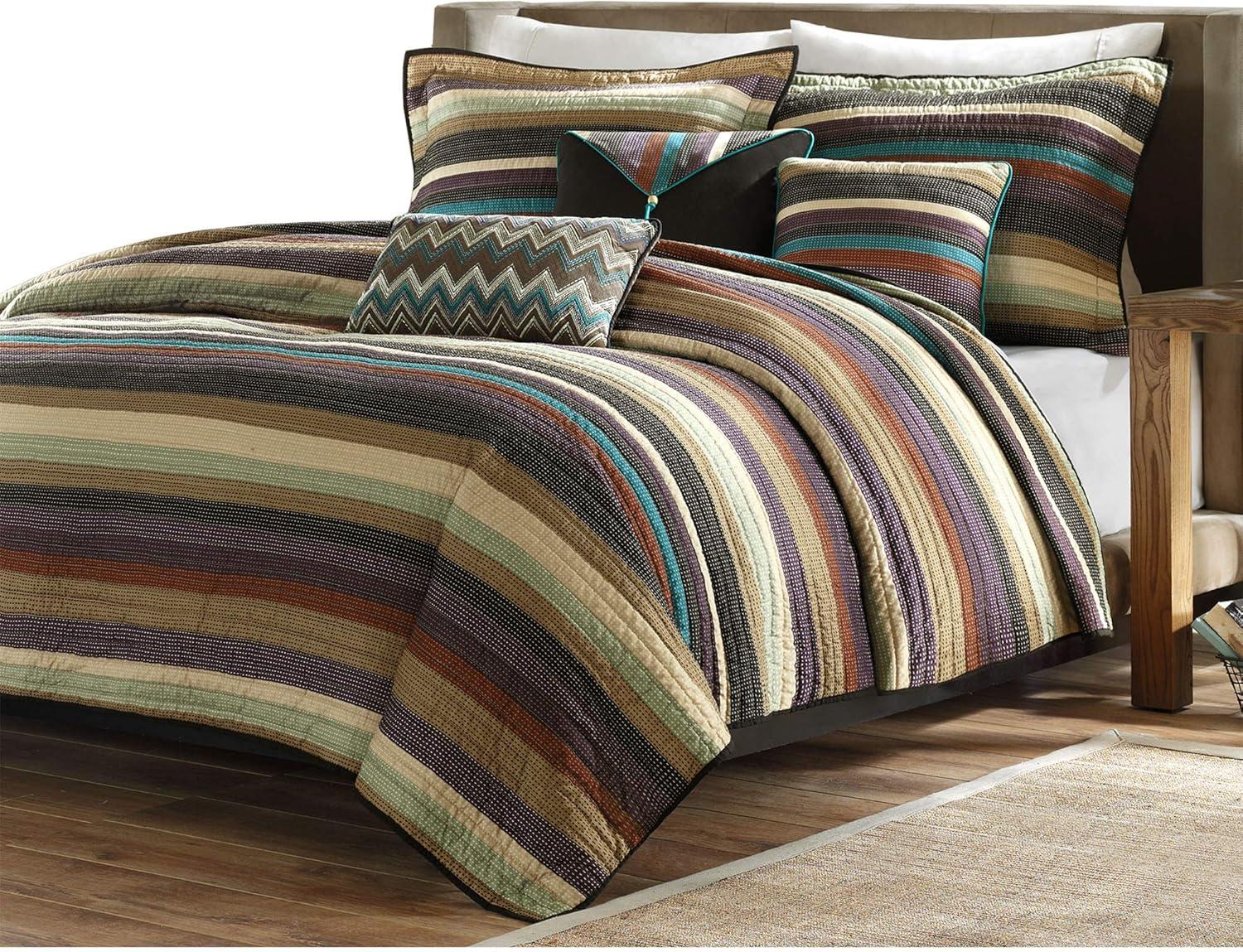 Yosemite Twin Reversible Microfiber Quilt Set with Purple Stripes