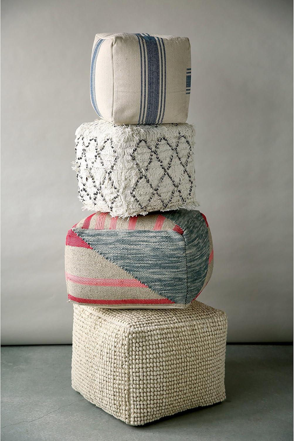 Storied Home New Zealand Square Pouf Gray: Upholstered Ottoman, Wool & Cotton Blend, No Assembly Required
