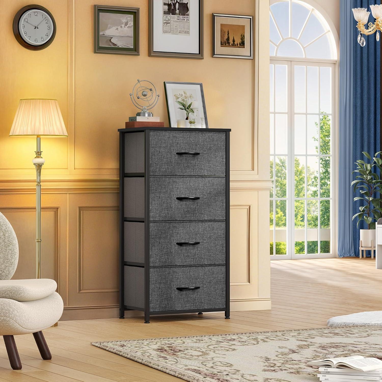 Cool Gray Fabric and Metal Nursery Dresser with Wooden Top