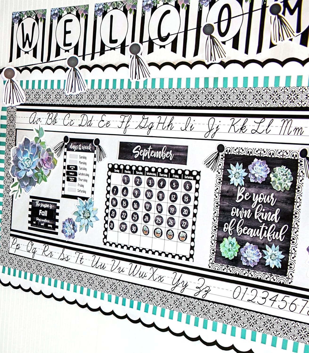 Black and White Cursive Alphabet Line Bulletin Board Set