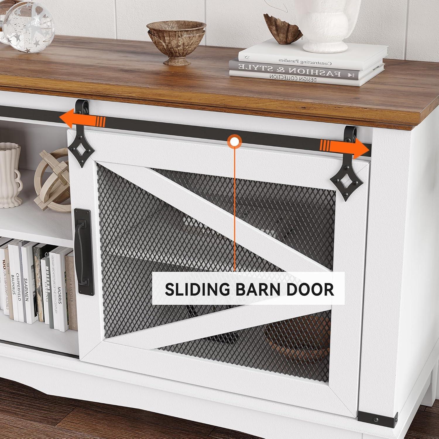 Farmhouse TV Stand with Sliding Barn Doors, TV Cabinet with Storage Shelf, Entertainment Center for 65" TV