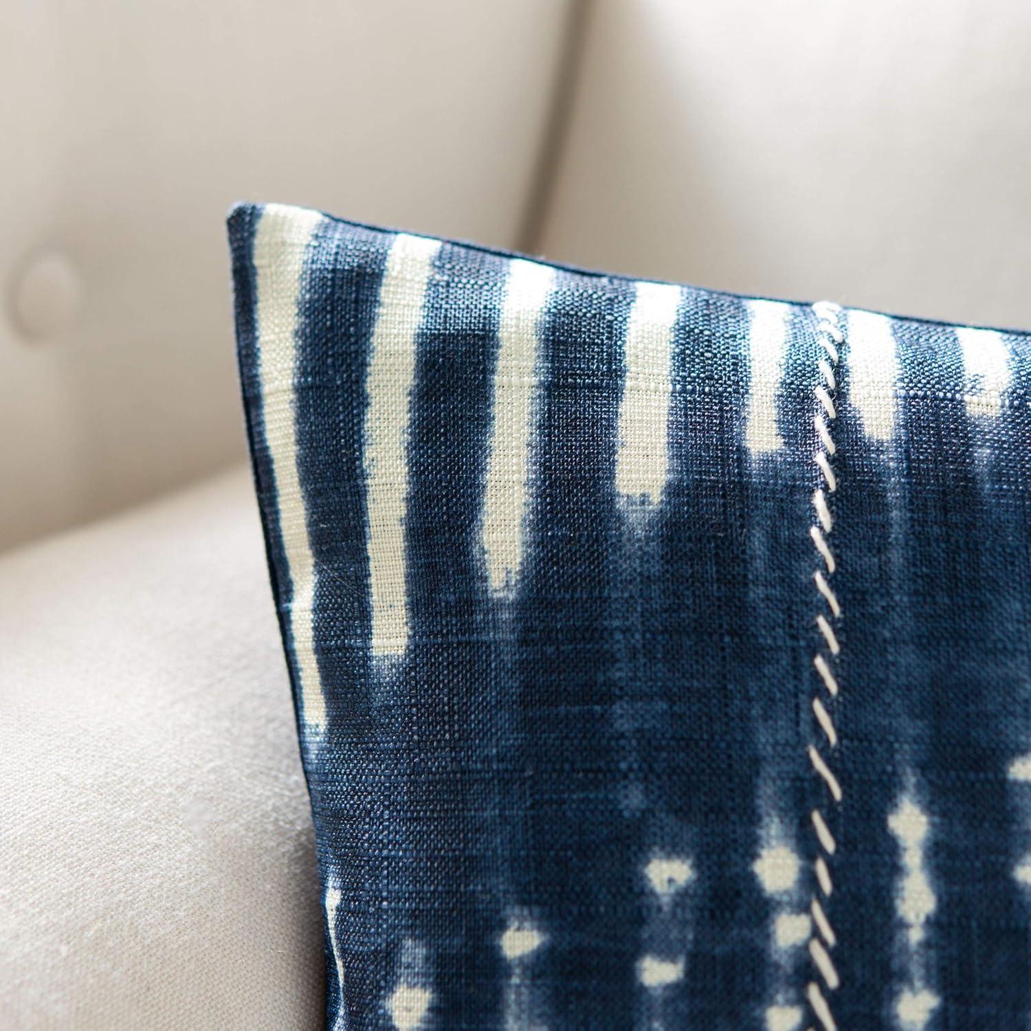 Navy and Cream Square Decorative Pillow with Rope Trim