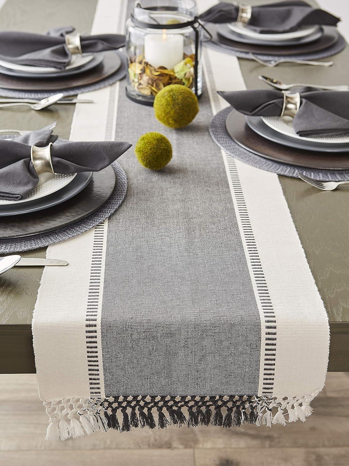 Design Imports  Ribbed Dobby Stripe Table Runner, Mineral Gray, 13X108"