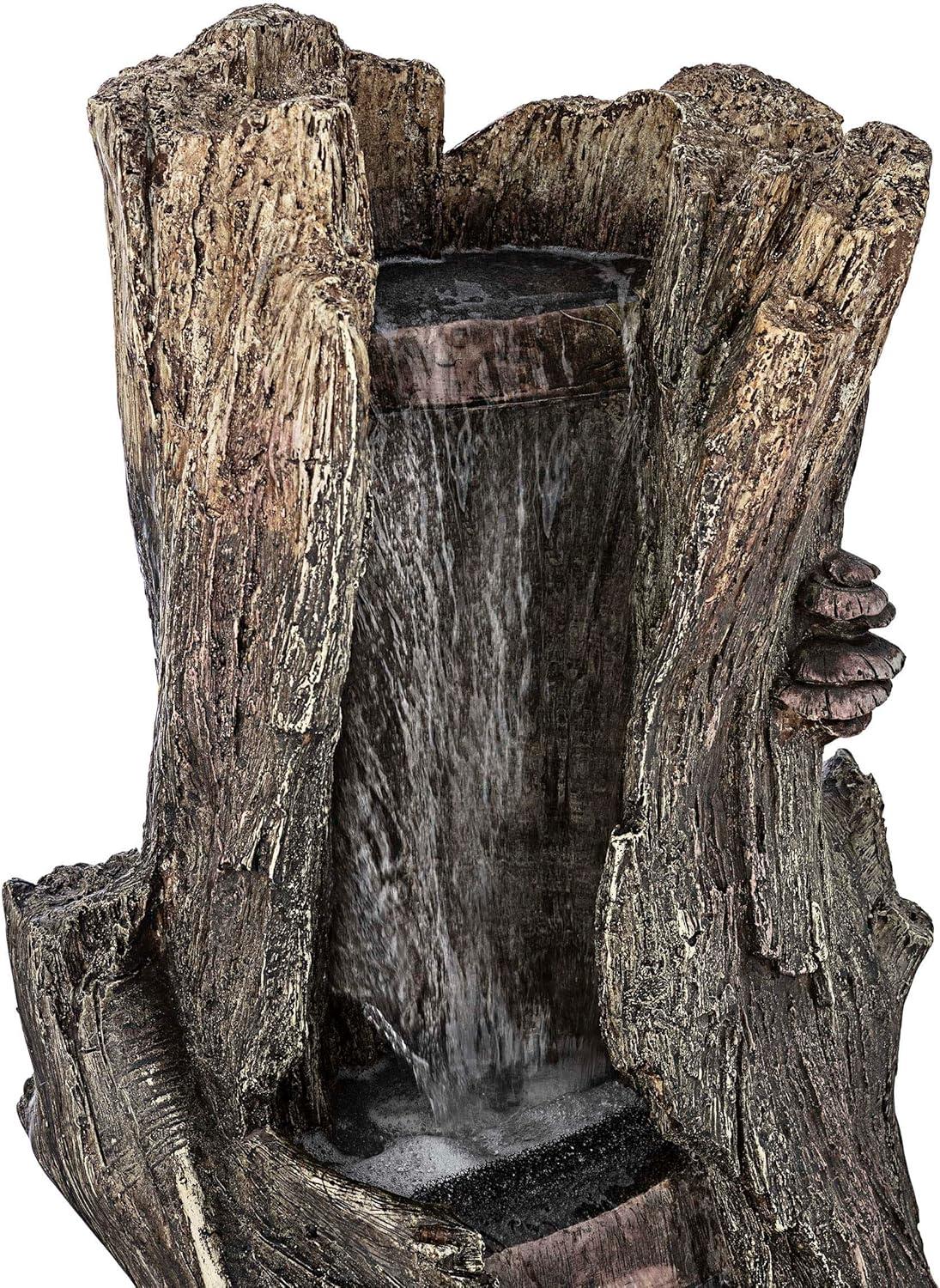 41" Tall Outdoor Tree Trunk Waterfall Fountain with LED Lights