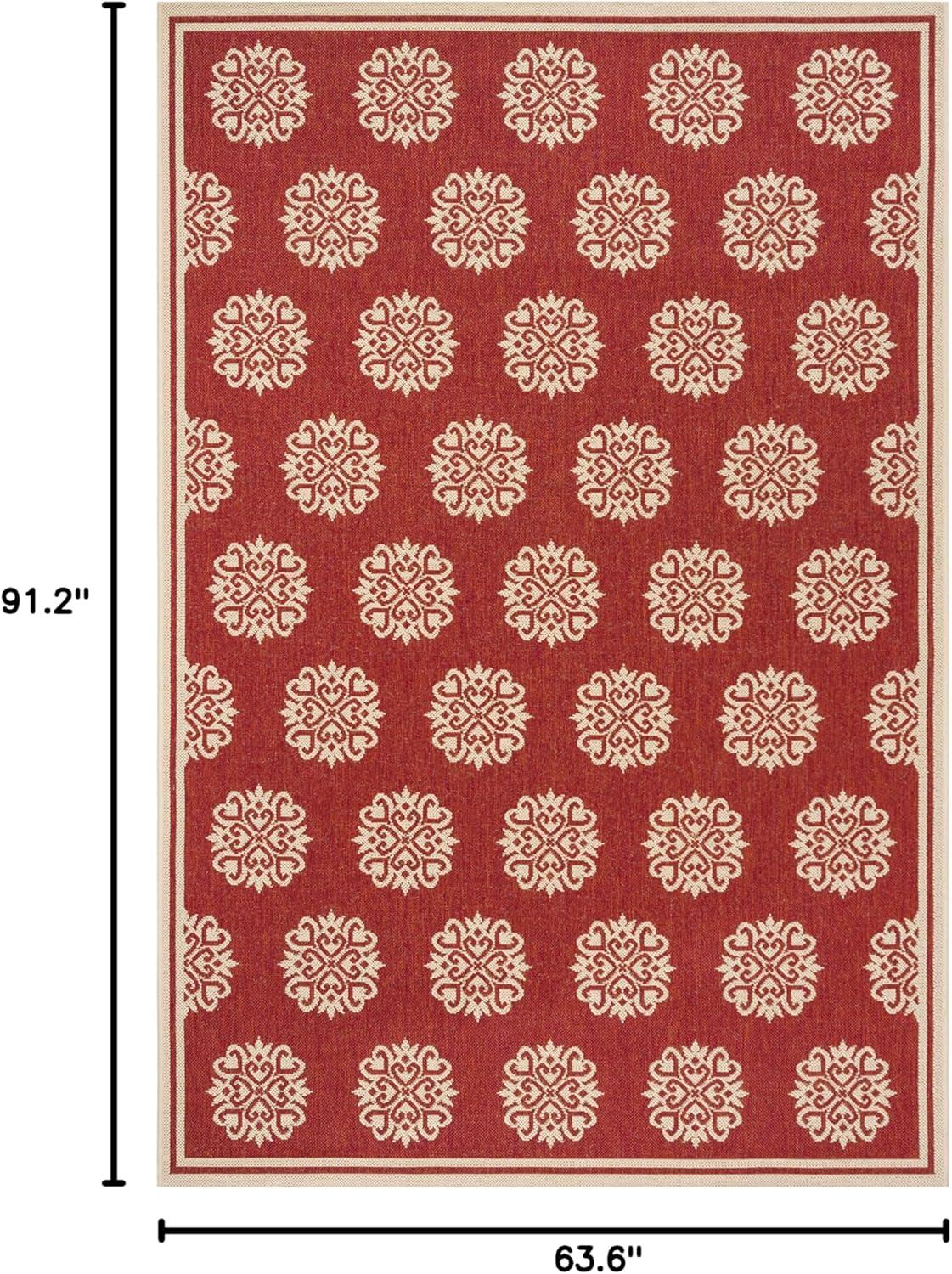 Geometric Red Synthetic 5' x 7' Easy-Care Area Rug