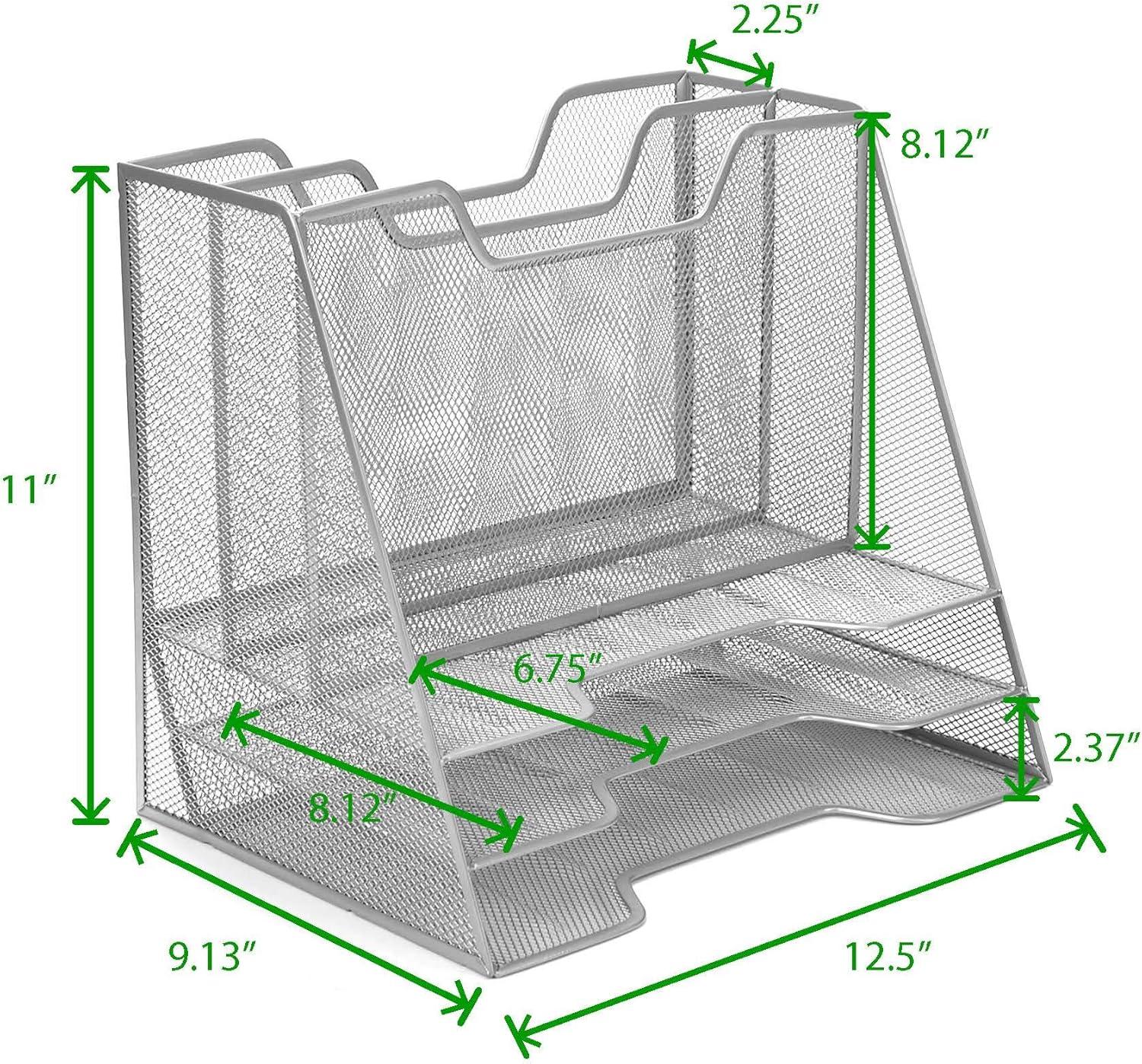 Silver Mesh 5-Compartment Desktop Organizer with 3 Tiers