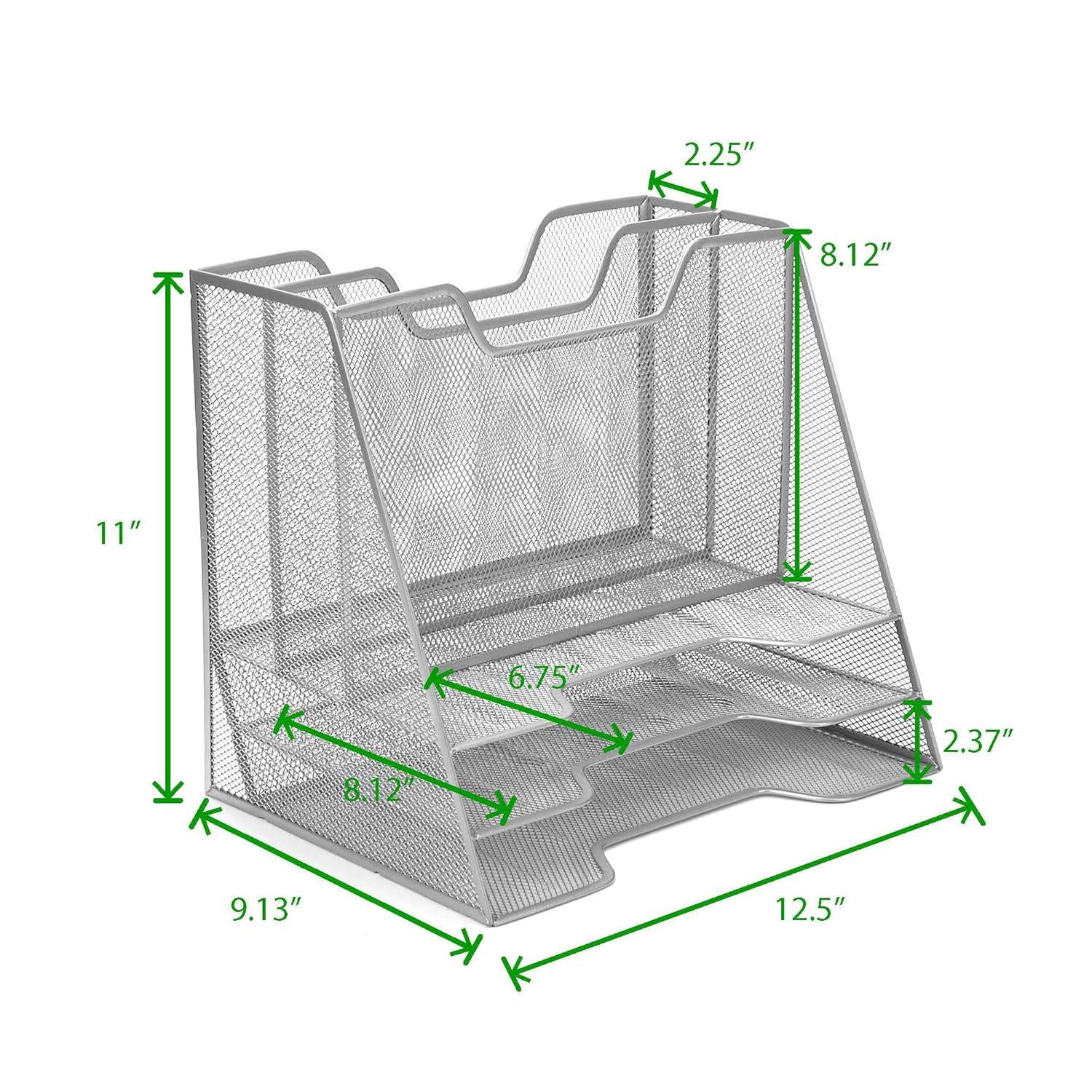 Mind Reader Mind Reader Desktop Organizer, Vertical File Holder, Paper Trays, Office, Metal Mesh, 12.5"L x 11.5"W x 9.5"H