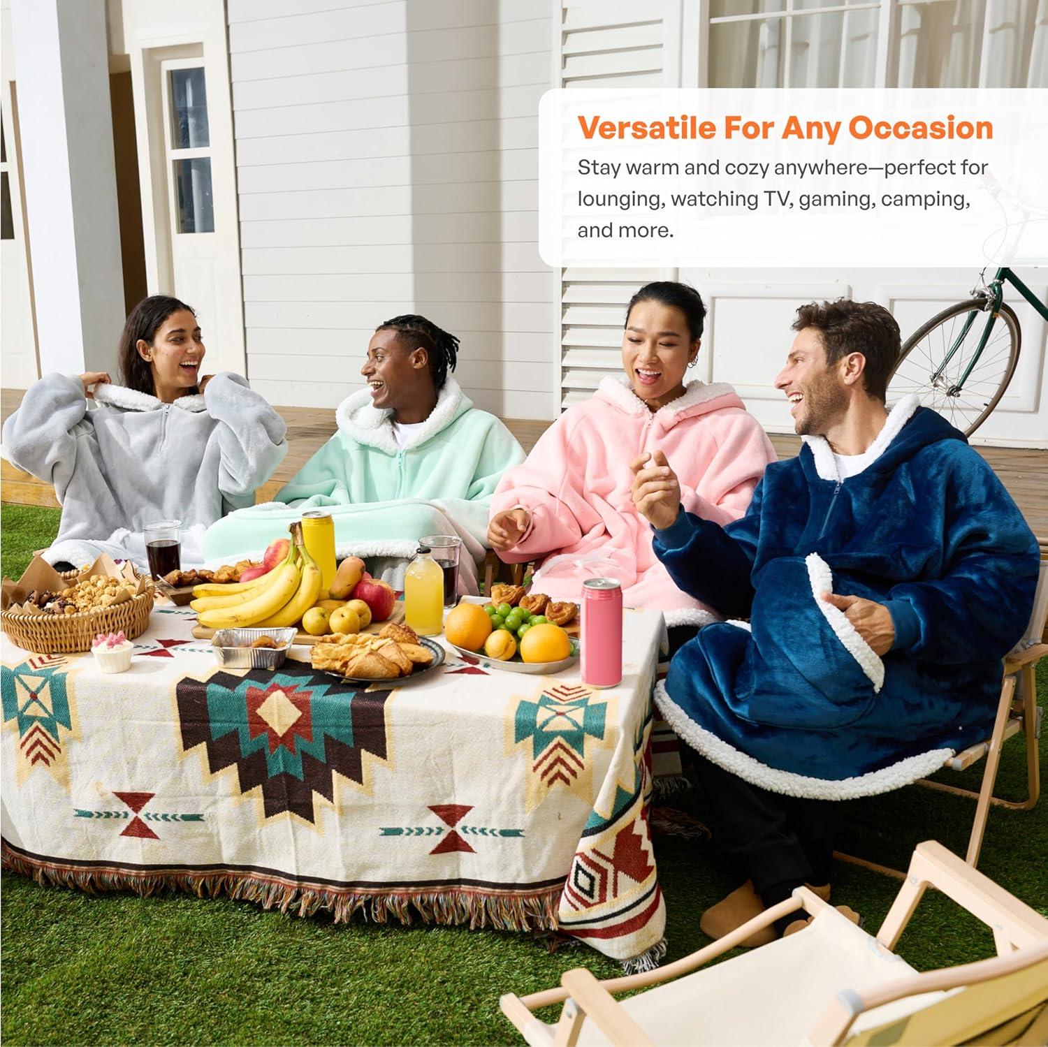 Giggling Getup Wearable Blanket Hoodie for Women Men - Oversized Flannel Sherpa Fleece Hooded Blanket - Soft Cozy Warm Blanket Sweatshirt Gifts with Giant Pocket and Sleeves for Adult Navy